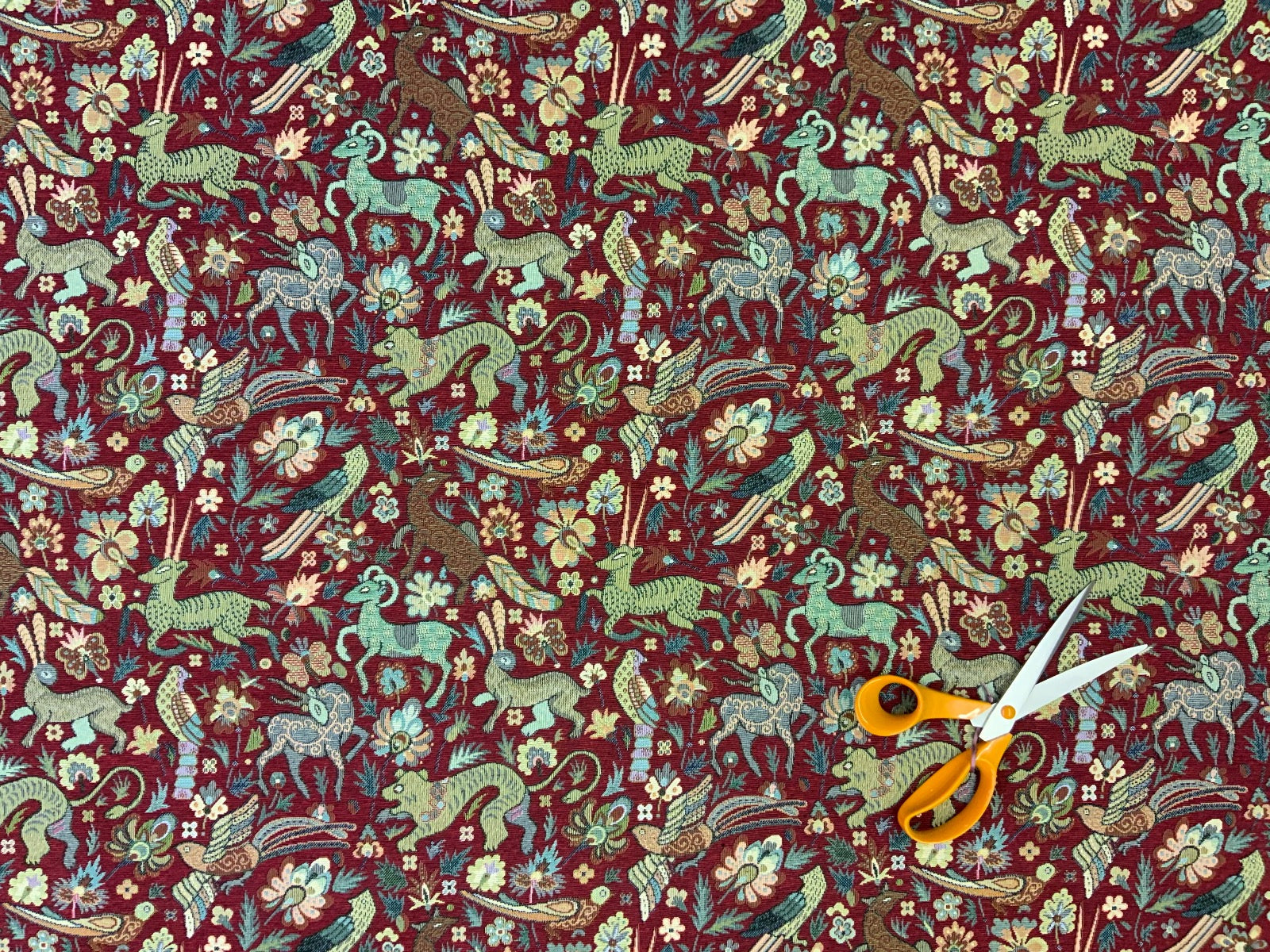 S211 Tudor Woodland Animals Tapestry Red/ Multi