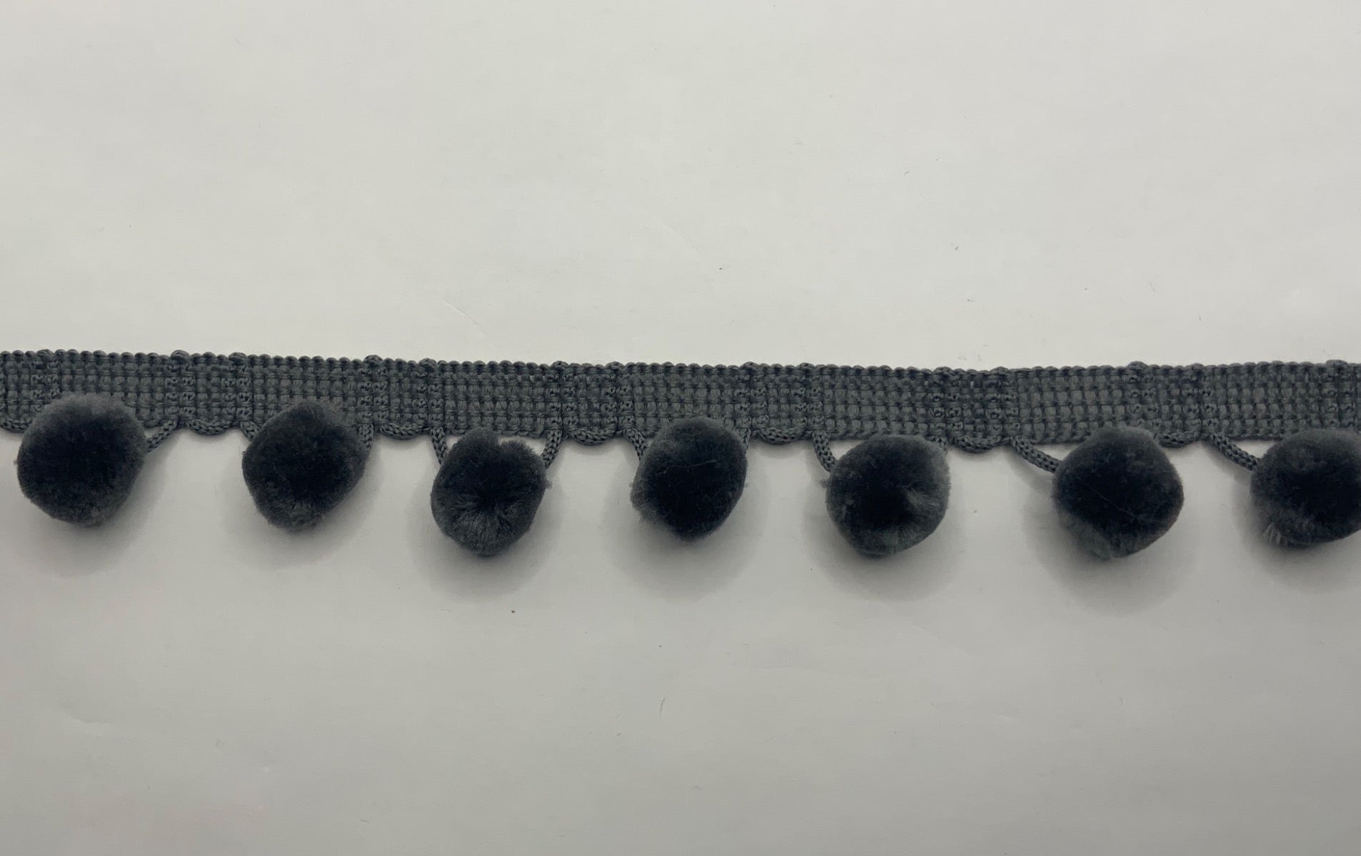 Charcoal Grey Velvet Pom Pom Trim
