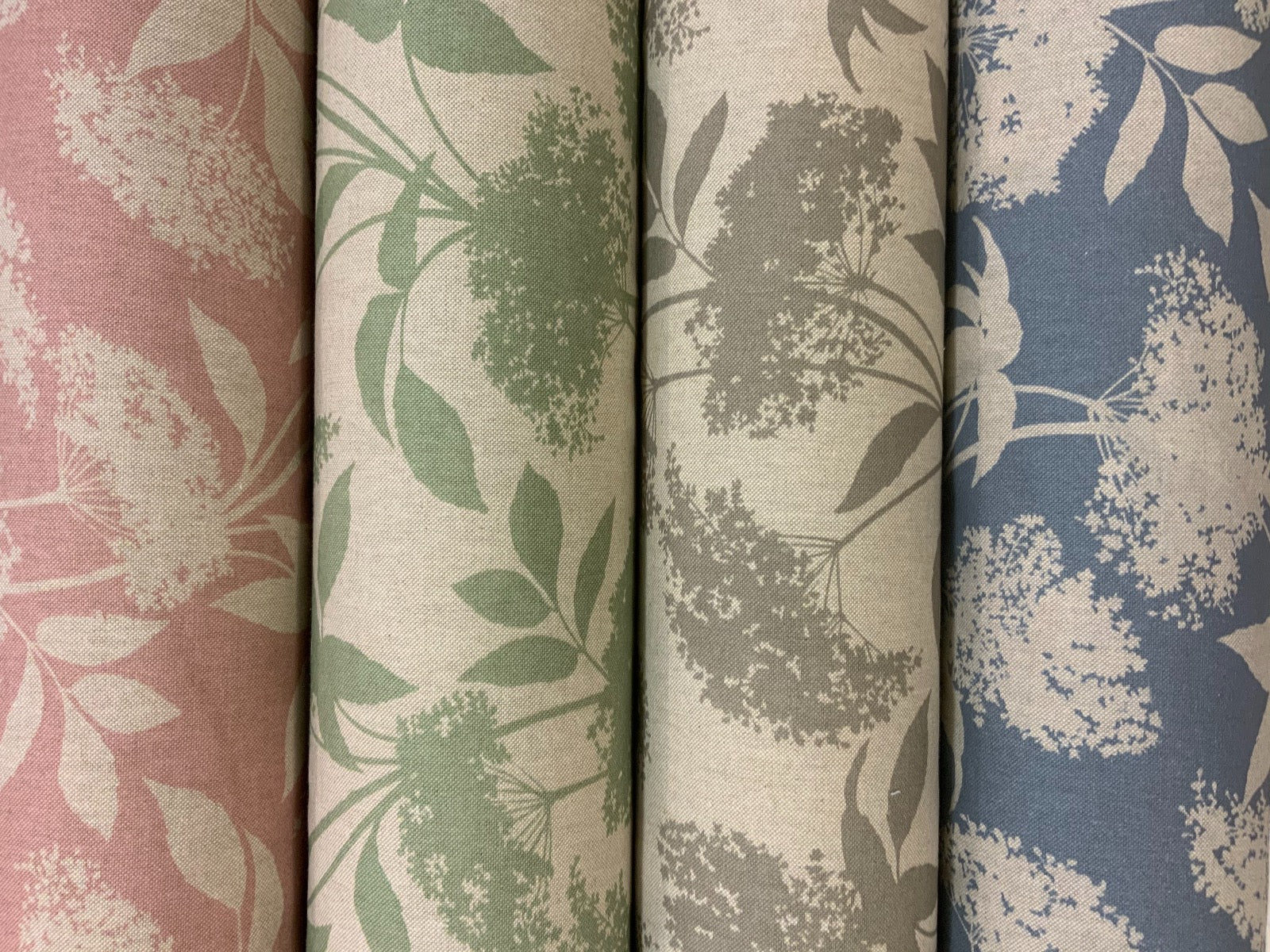 S188 Elderflower Oilcloth Natural Blue