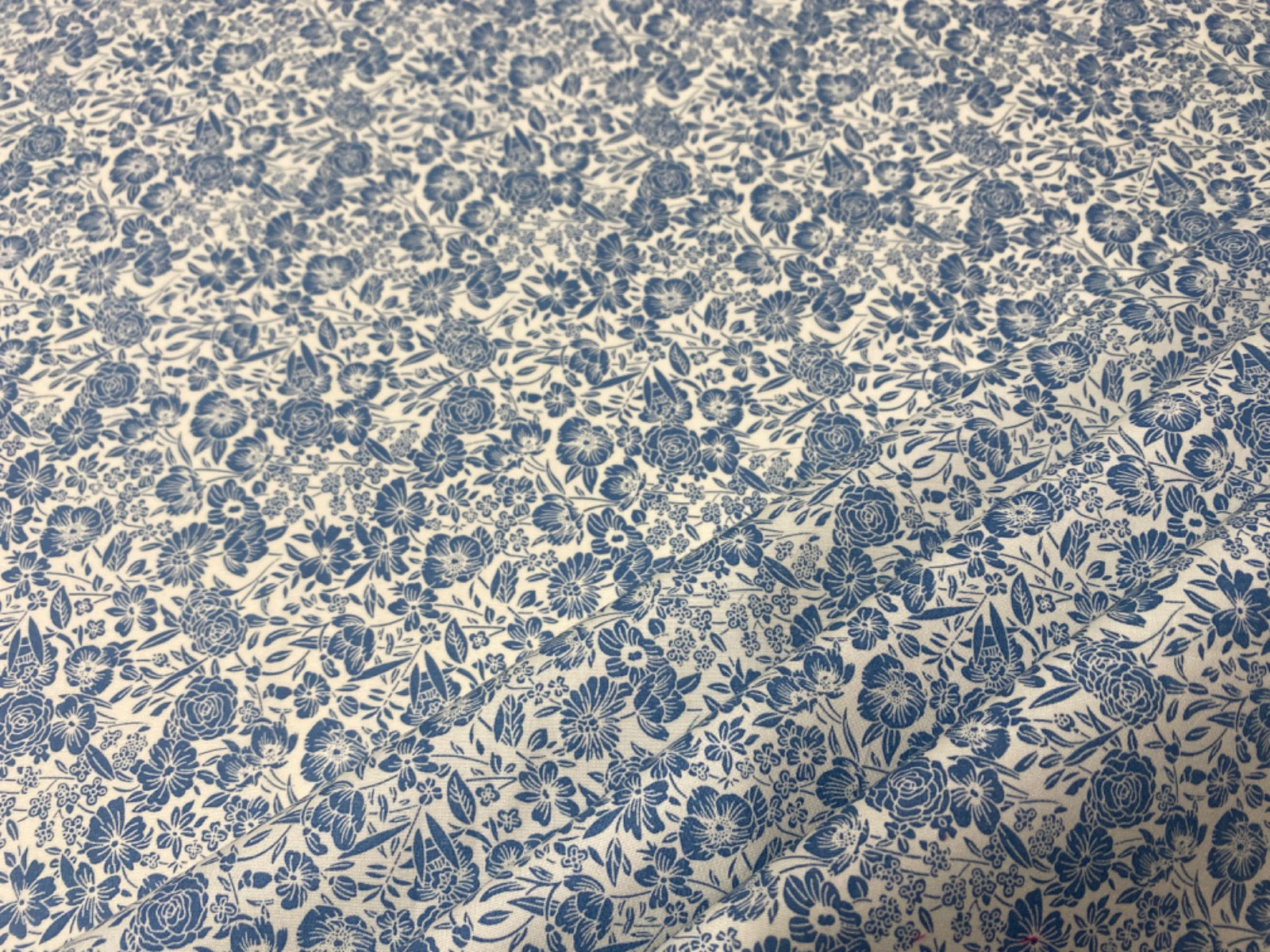 C756 Marys Garden Cotton Poplin Ivory, Blue