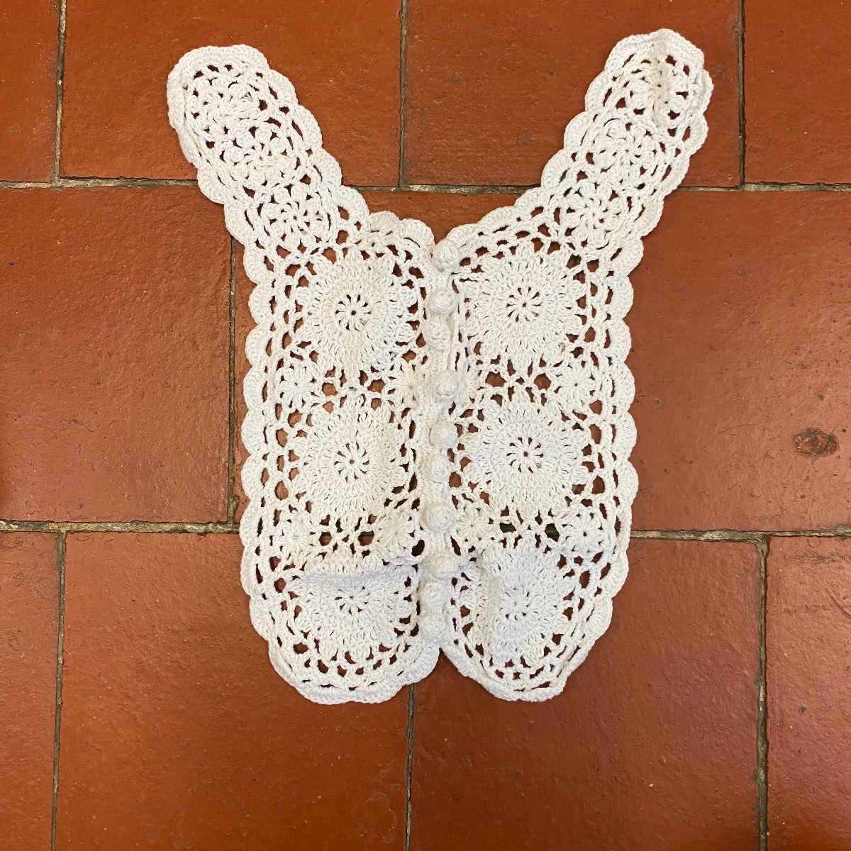 Pom Pom Button Crochet Applique White