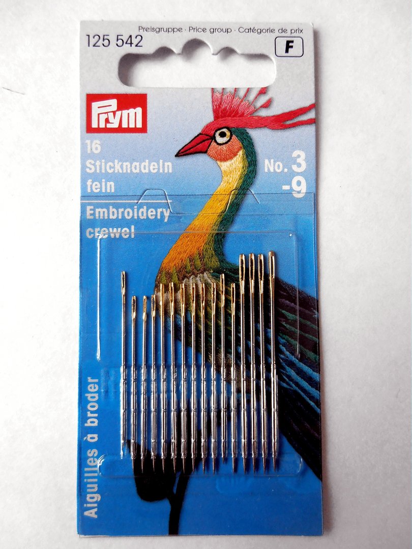 Prym Embroidery Crewel Needles Pack of 16 Assorted No 3-9