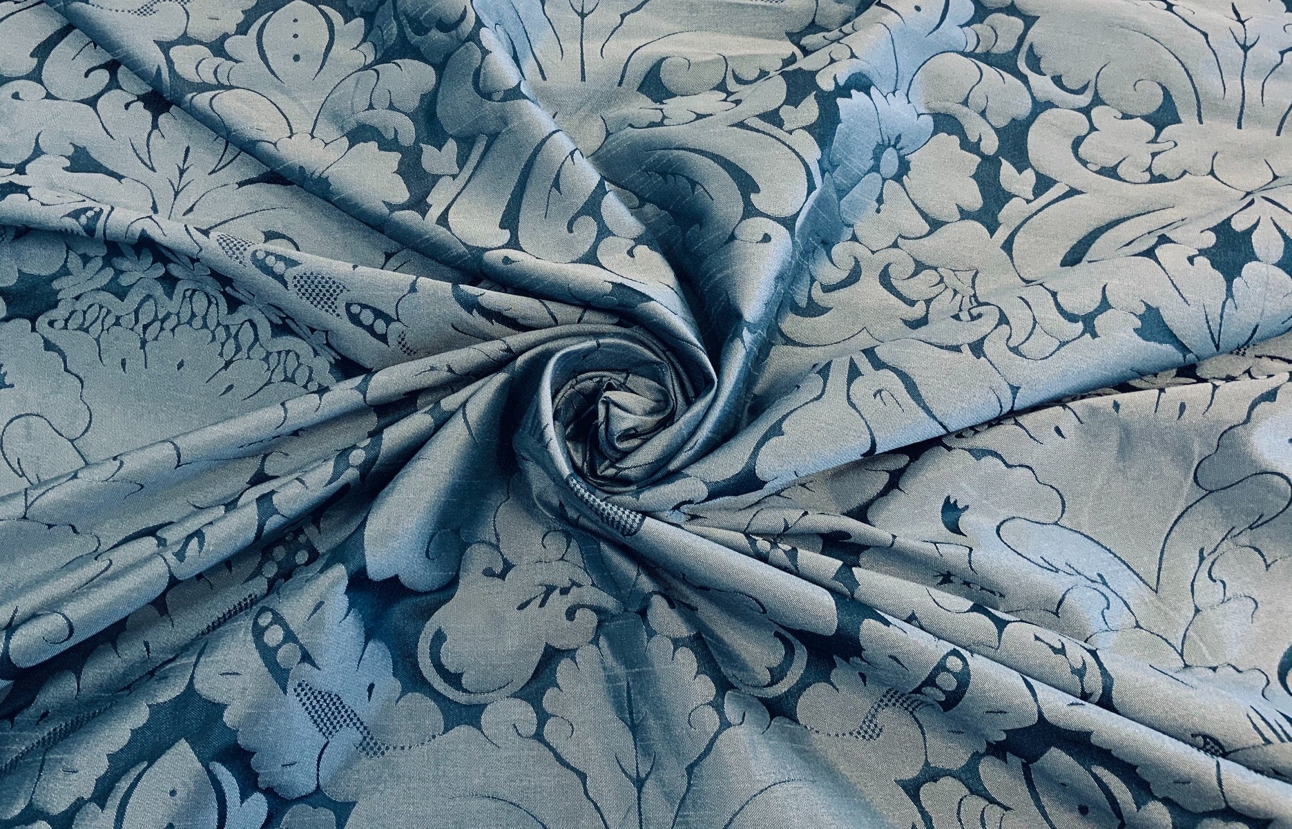 Faux Silk Damask Dark Blue