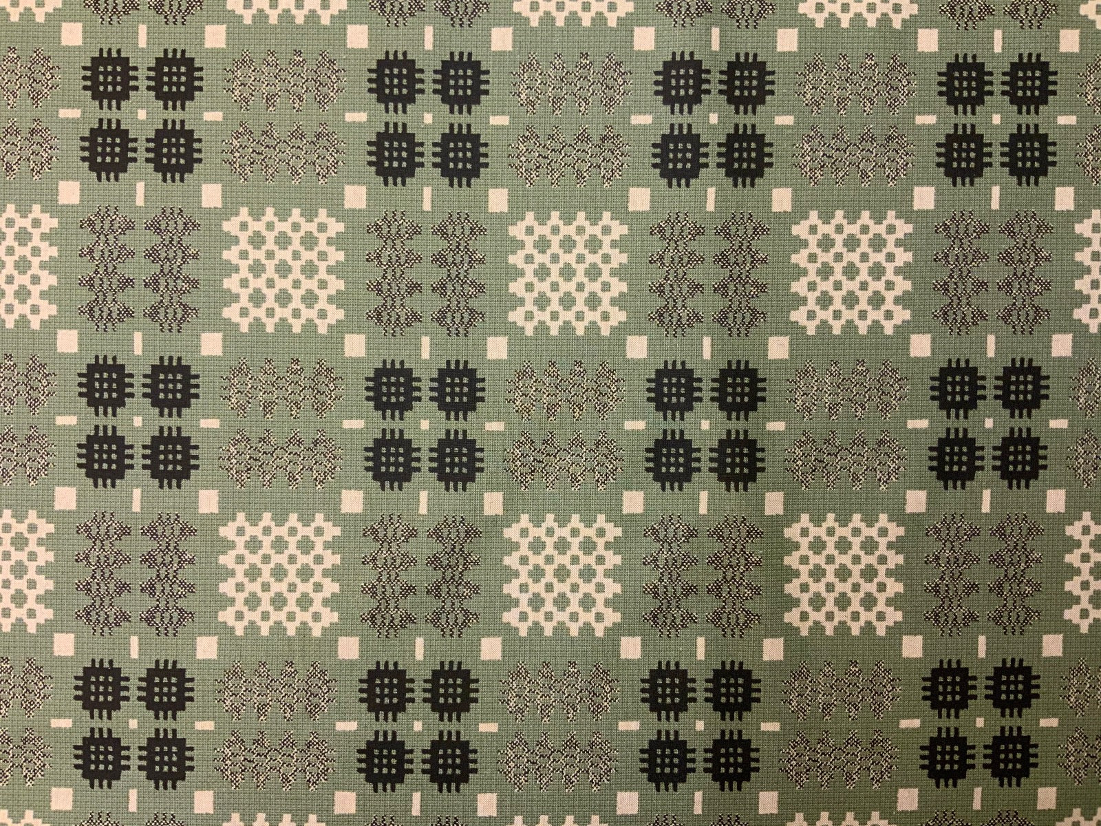 S90 Sage Green Linen Look Welsh Blanket Print