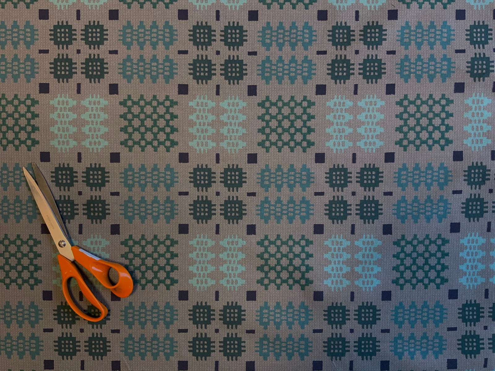 S57 Linen Look Welsh Blanket Slate Aqua Print