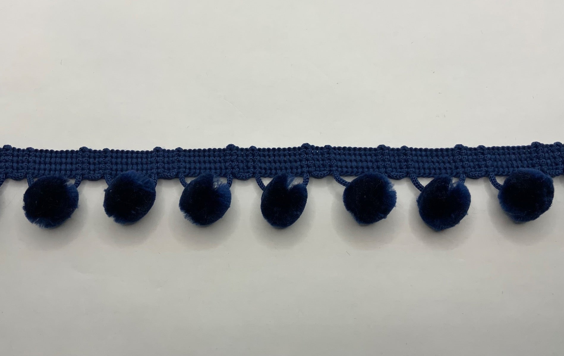Navy Velvet Pom Pom Trim
