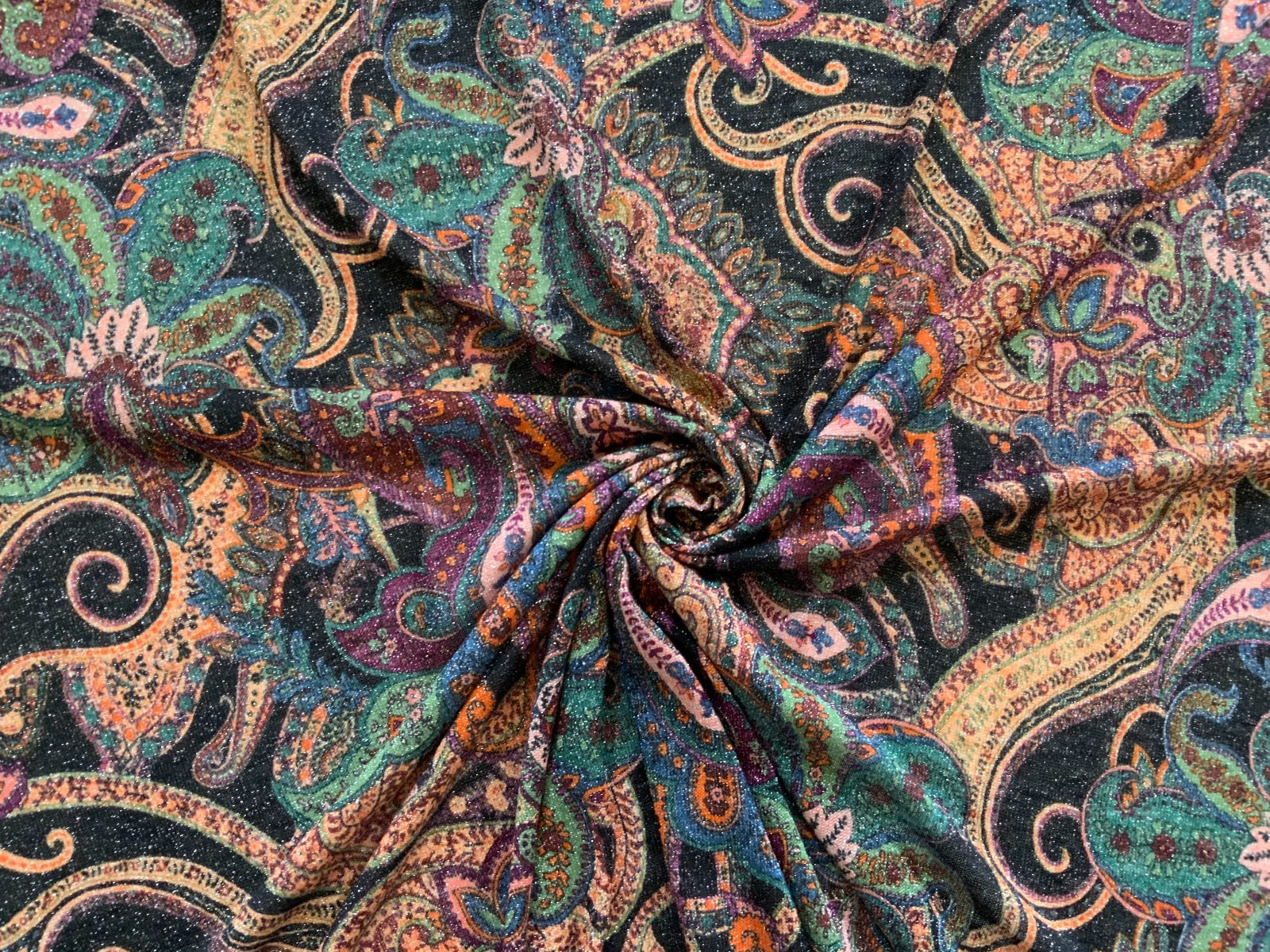 F60 Lurex Knit Glitzy Paisley Jade Green/ Peach