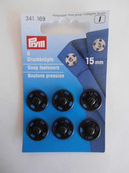 Prym Press Studs Snap Fasteners 15mm Black
