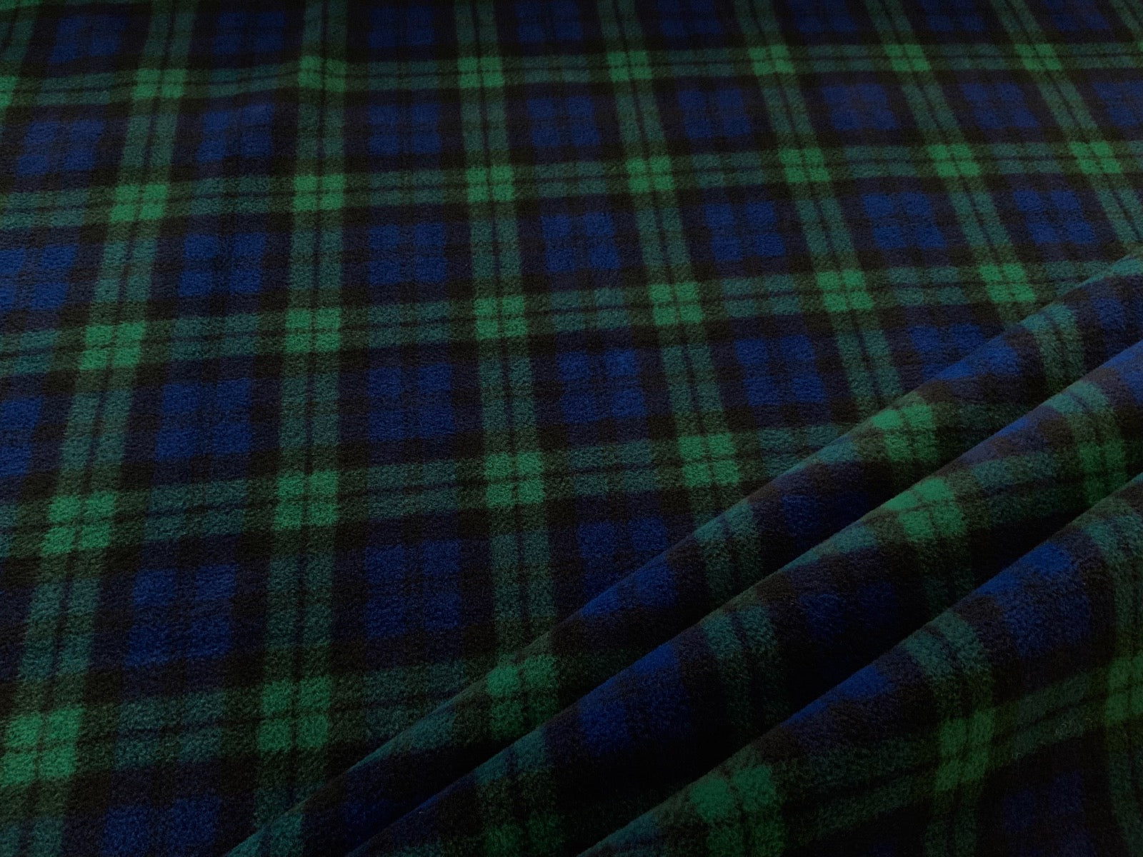 Blackwatch Navy Green Tartan Fleece Fabric C5593