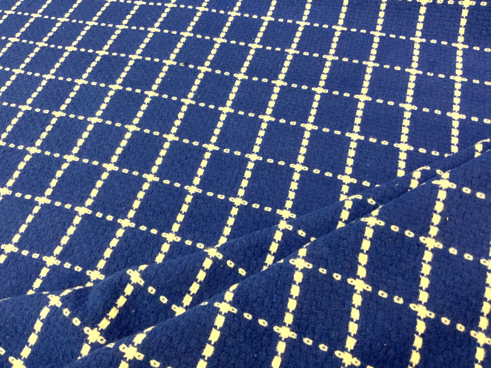Basket Weave Check Wool Touch Blue F118
