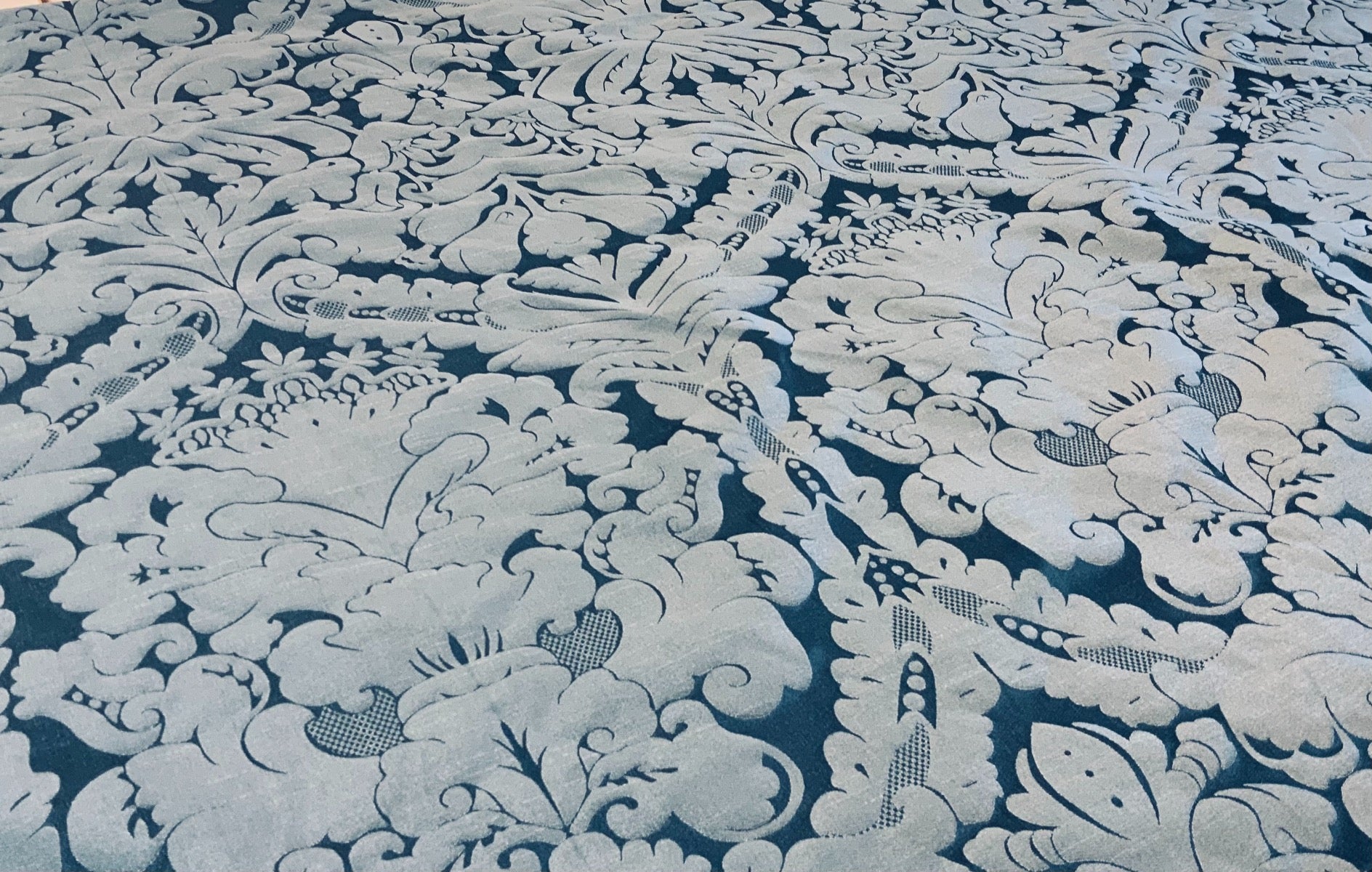 Faux Silk Damask Dark Blue