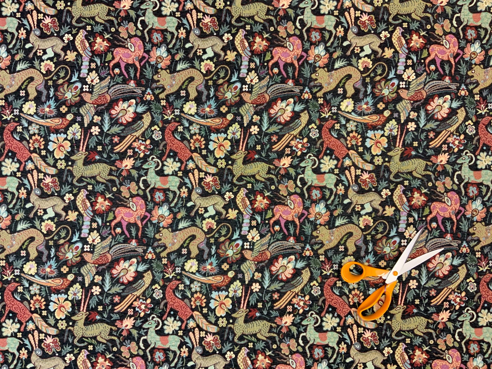 S210 Tudor Woodland Animals Tapestry Noir