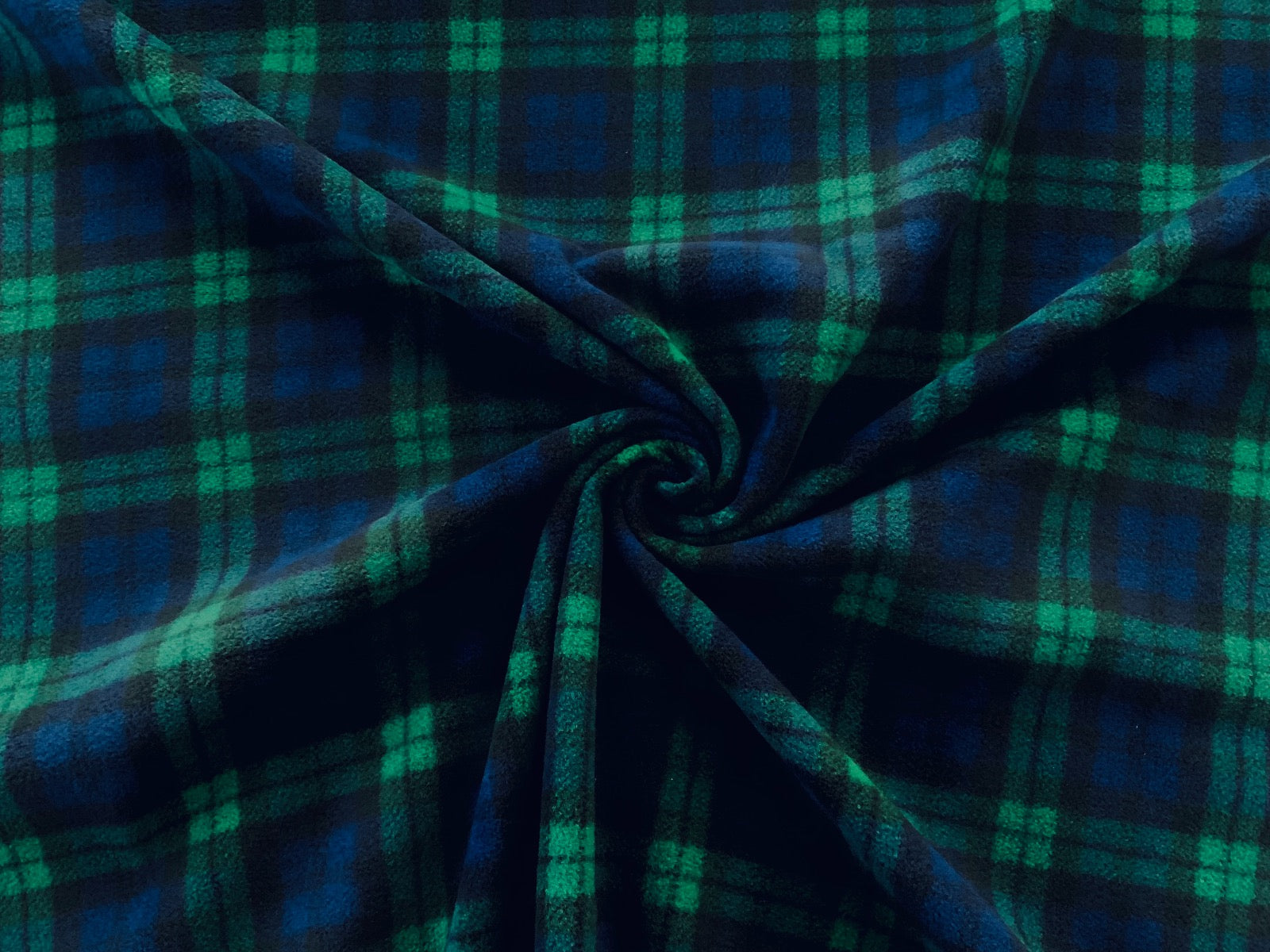 Blackwatch Navy Green Tartan Fleece Fabric C5593