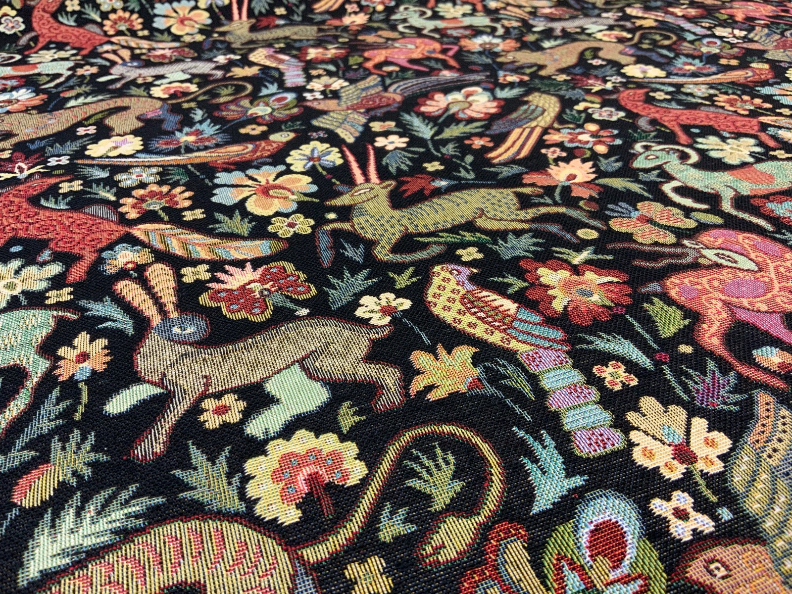 S210 Tudor Woodland Animals Tapestry Noir