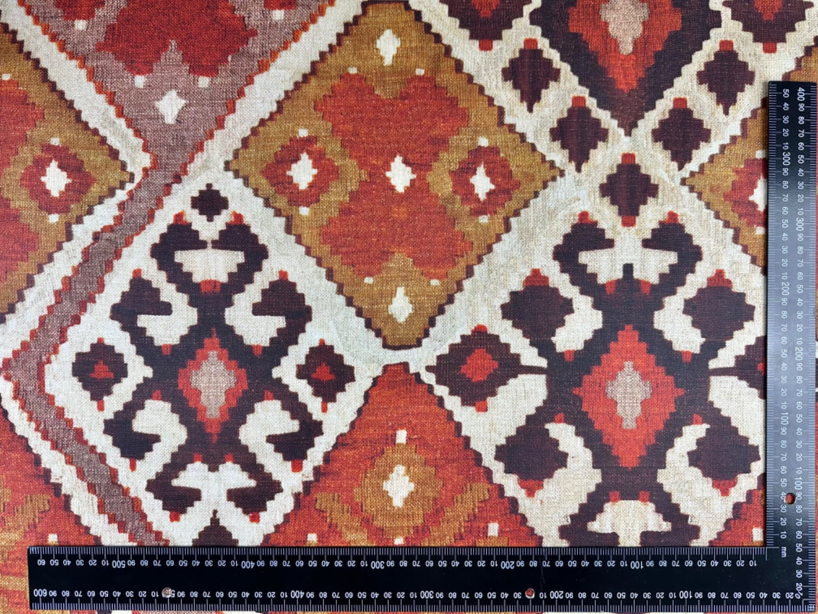 S258 Aztec Kilim Rust Oilcloth