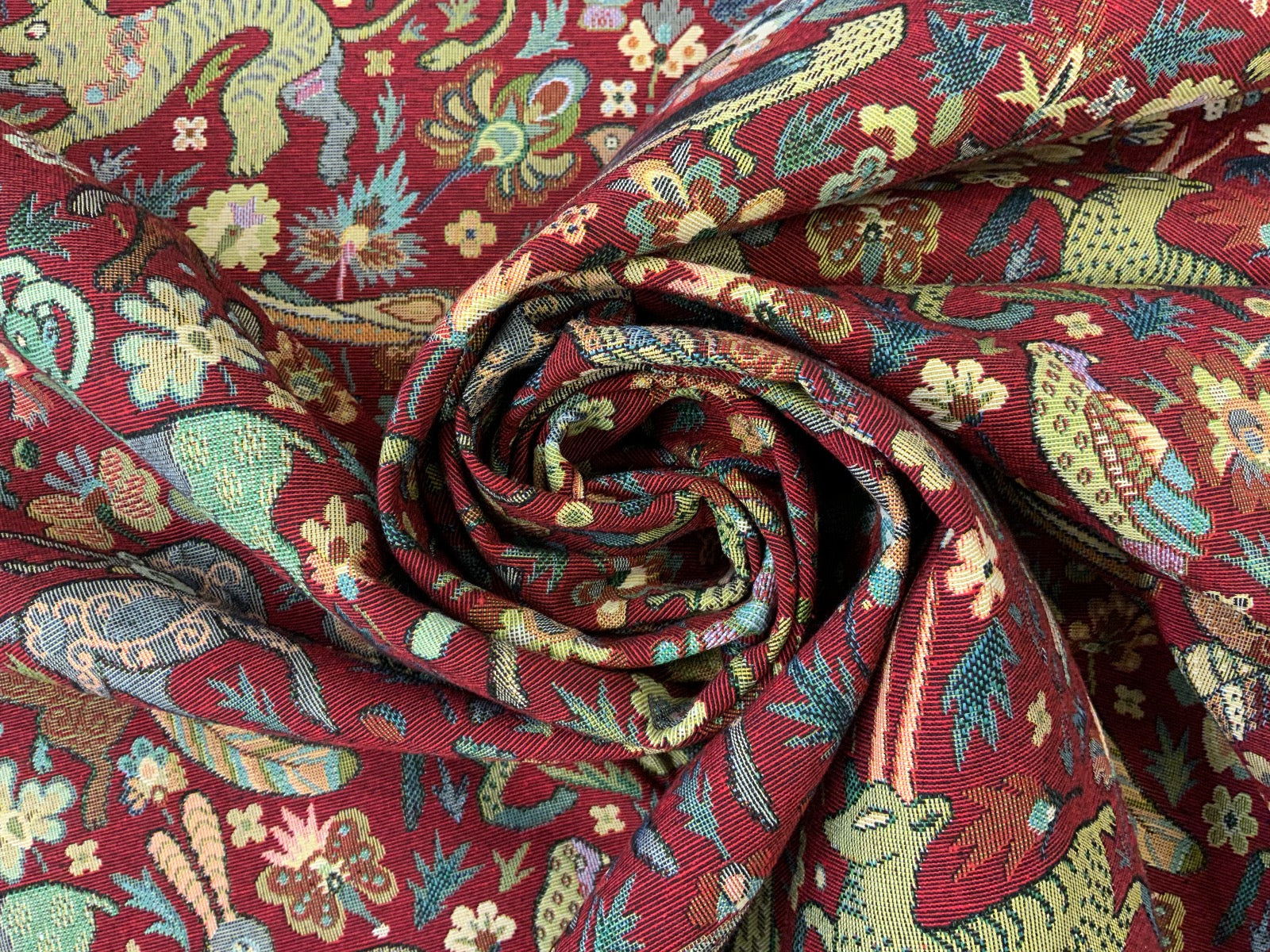 S211 Tudor Woodland Animals Tapestry Red/ Multi