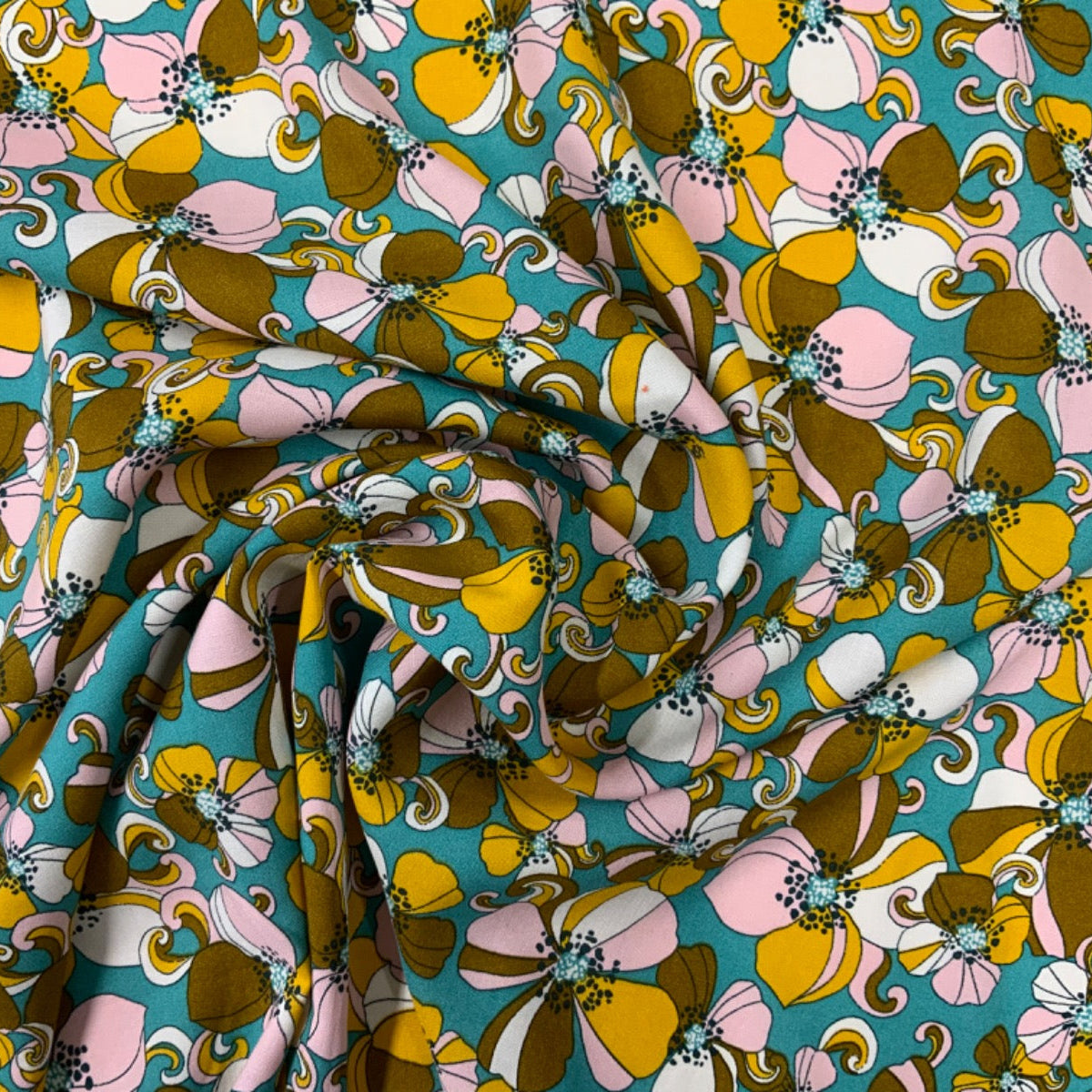 H323 Sixties Floral Viscose Turquoise