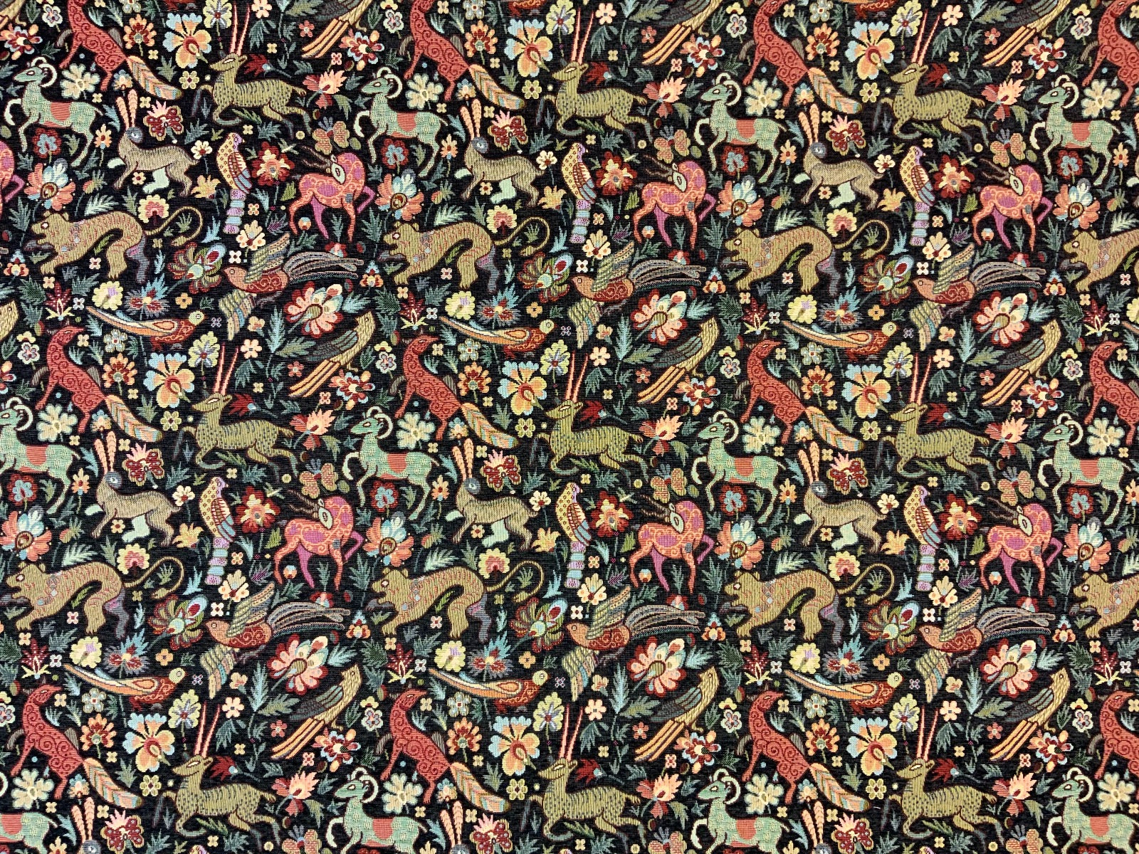 S210 Tudor Woodland Animals Tapestry Noir