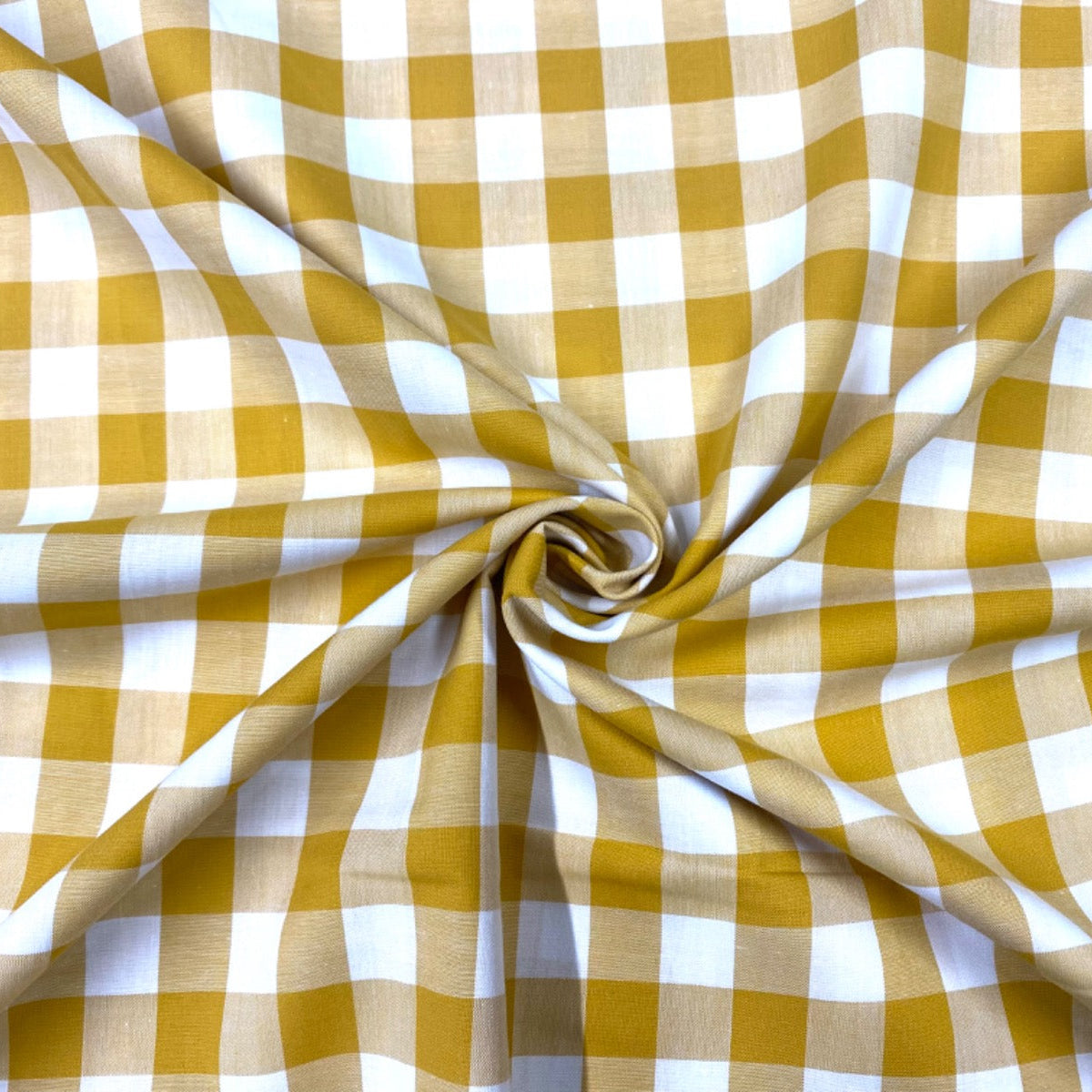 C745 17mm Mustard Woven Cotton Gingham Fabric Gathered