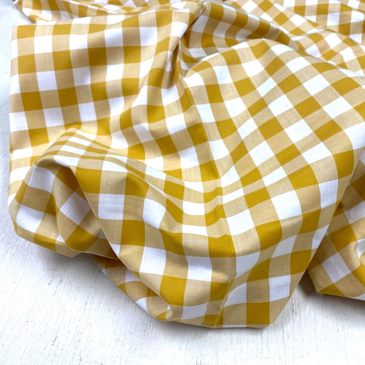 C745 17mm Mustard Woven Cotton Gingham Fabric Swatch