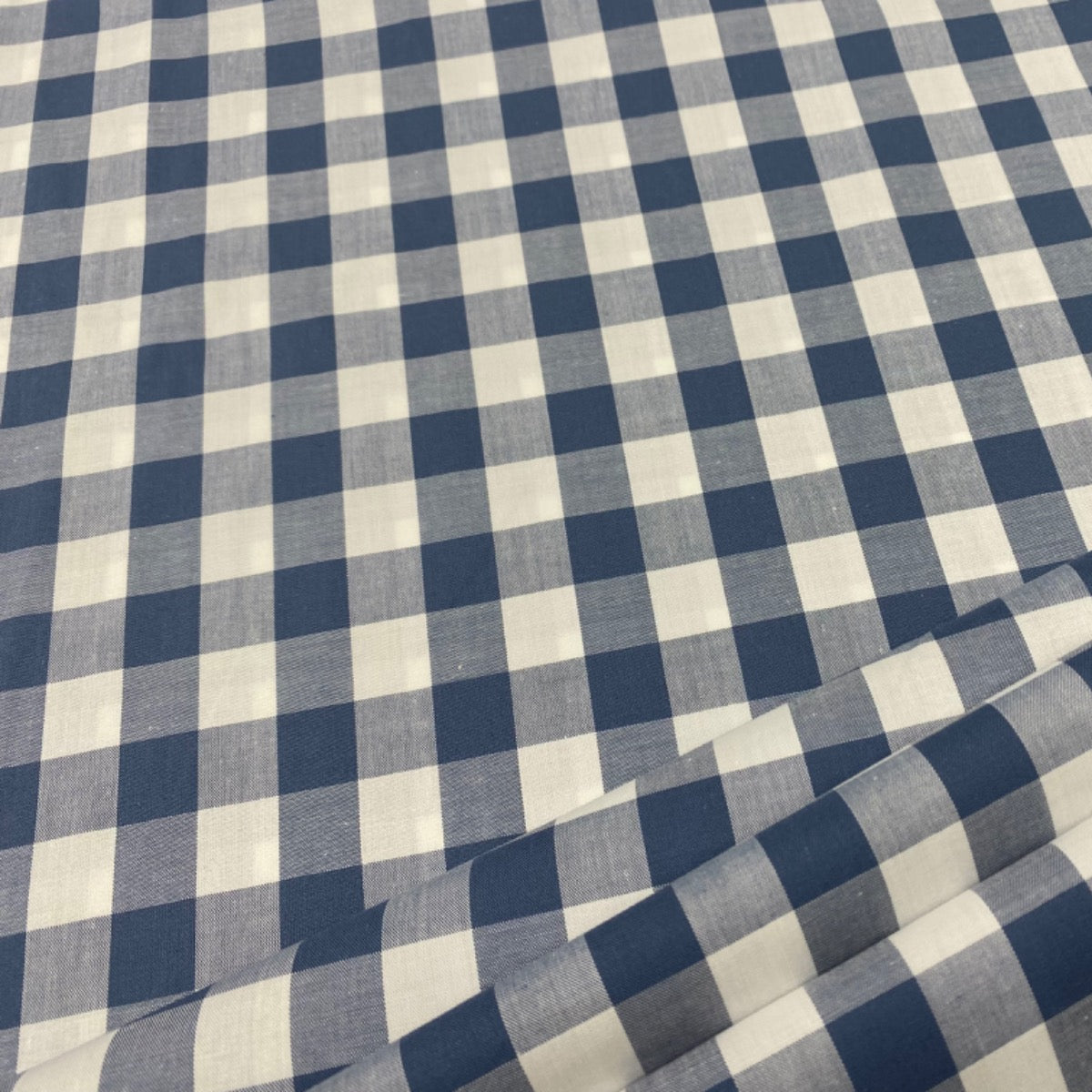 C747 17mm Denim Blue Woven Cotton Gingham Fabric