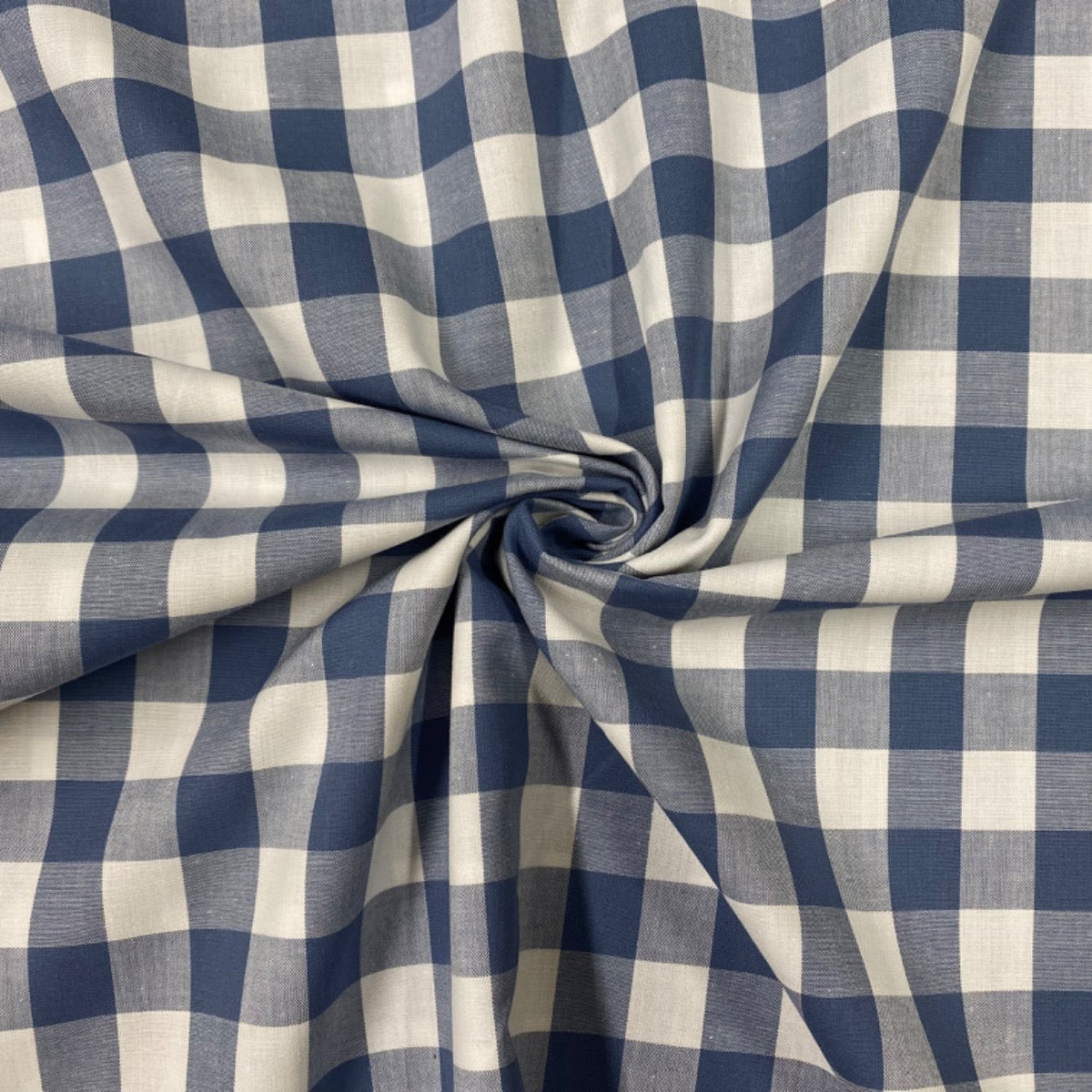 C747 17mm Denim Blue Woven Cotton Gingham Fabric Gathered