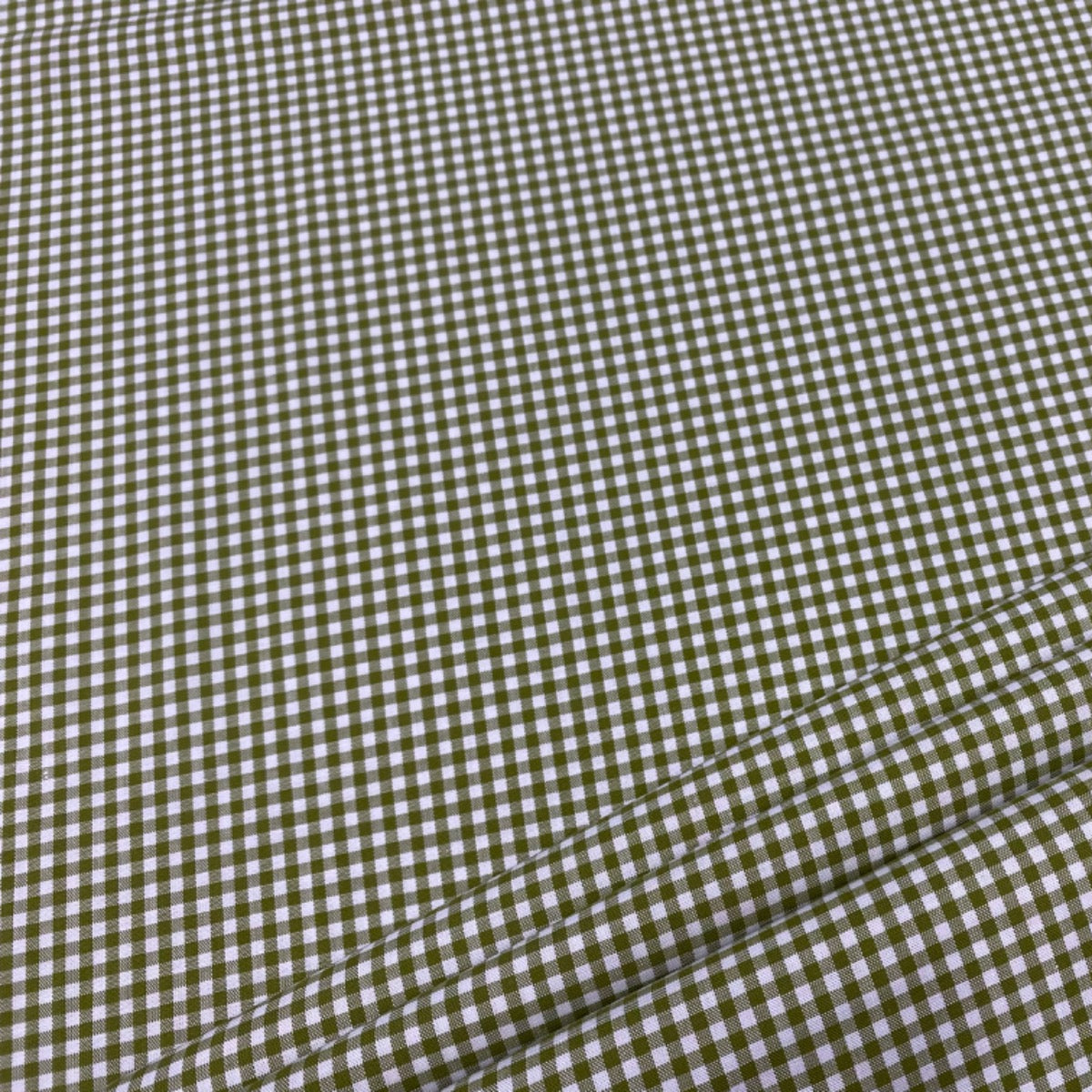 C749 3mm Green Olive Woven Cotton Gingham Fabric Swatch