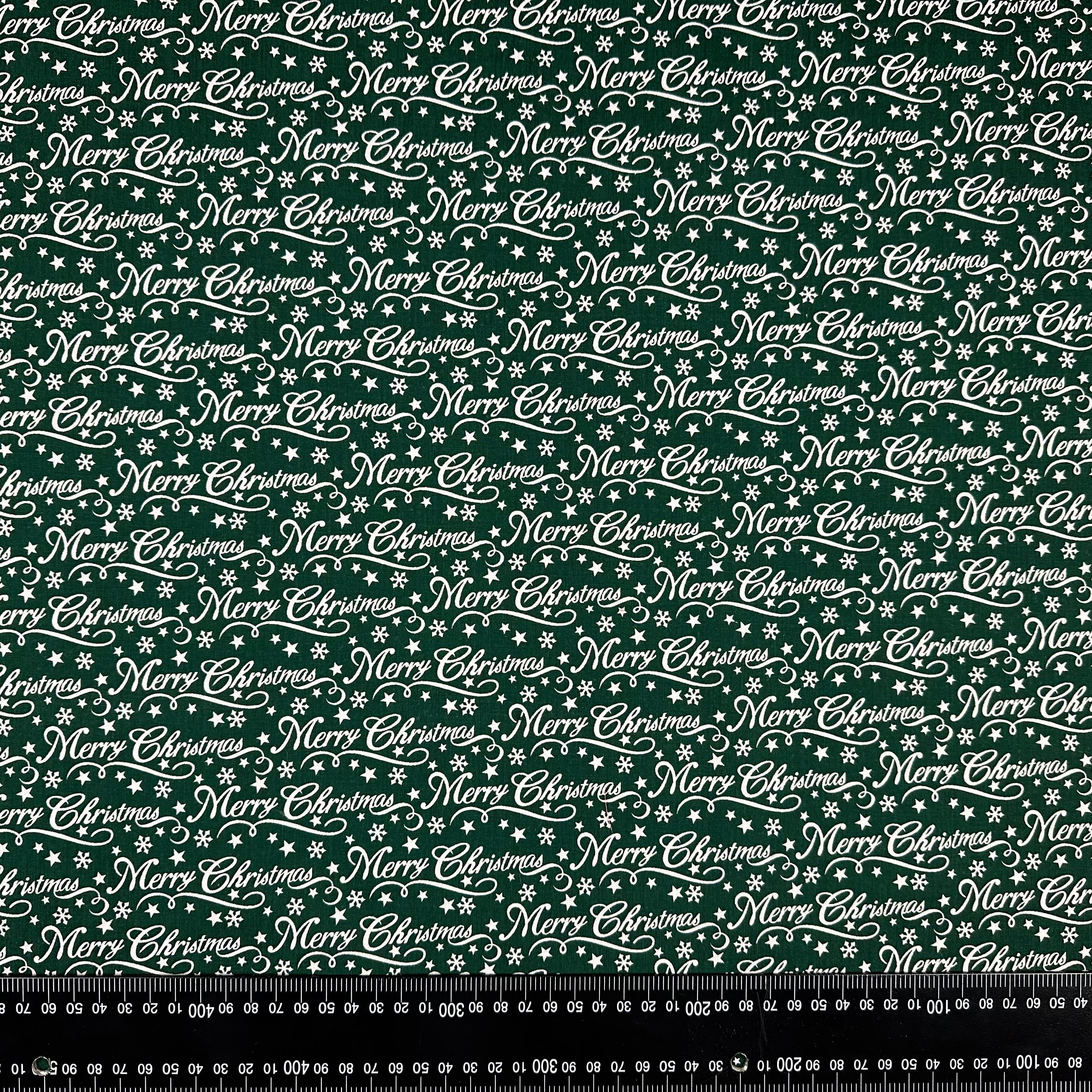 C835 Merry Christmas Green fabric flat with scale