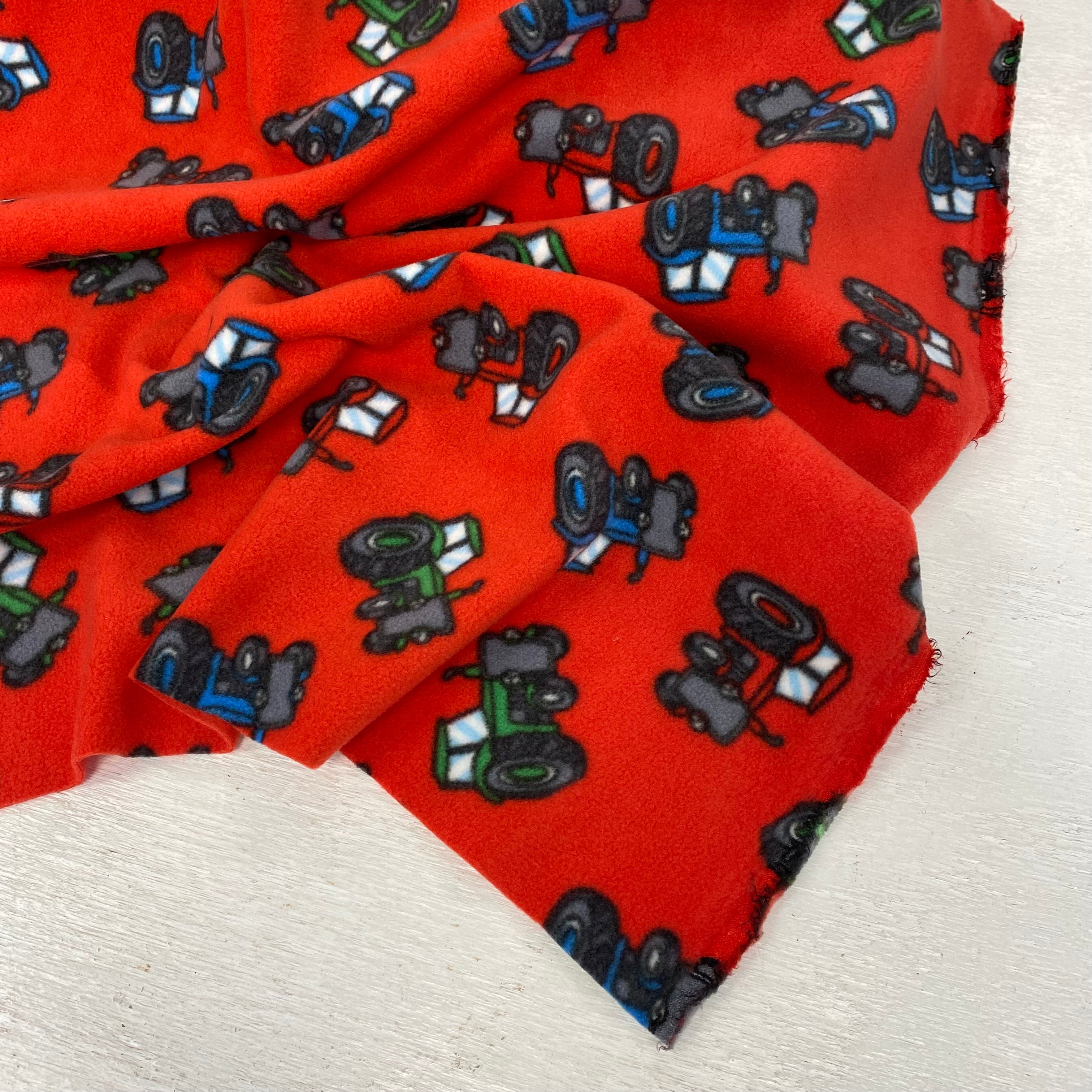 C840 Tractor Polar Fleece Red Fabric Gathered