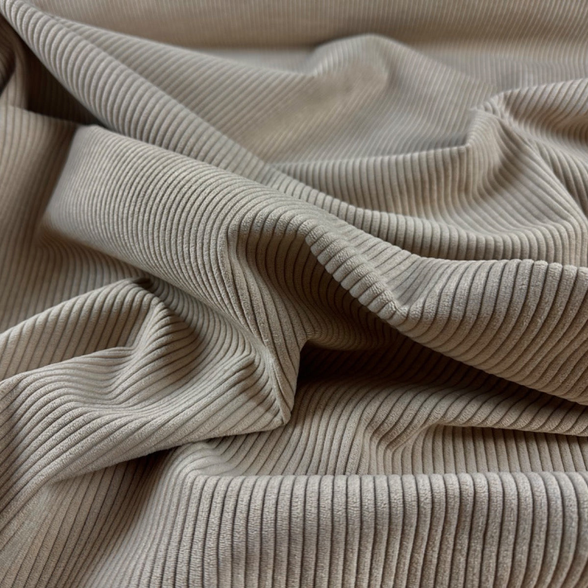 Chunky 5 Wale Upholstery Corduroy Taupe H334 Fabric Gathered
