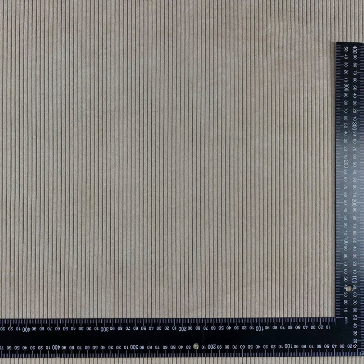 Chunky 5 Wale Upholstery Corduroy Taupe H334 Fabric with ruler for scale