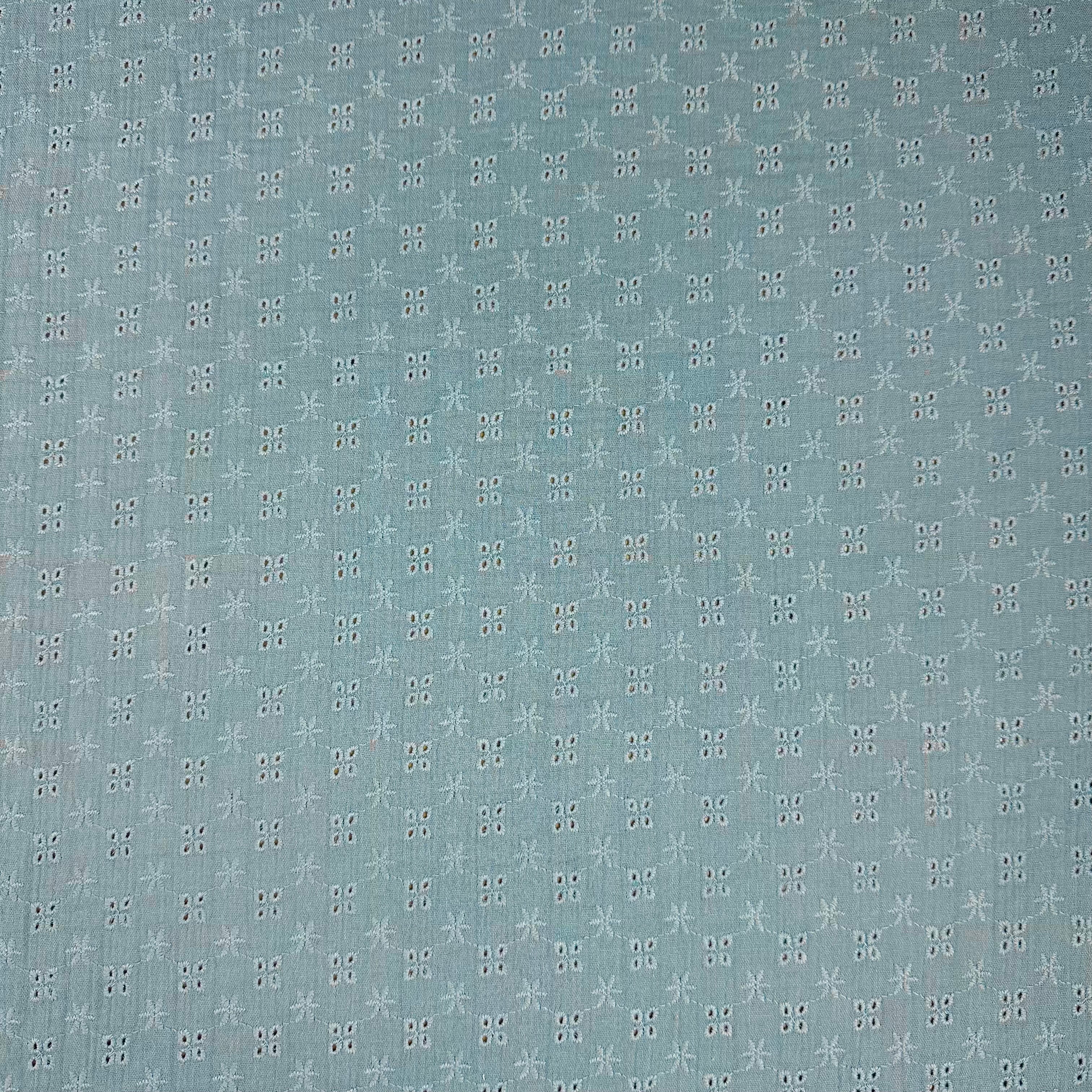 Embroidered Floral Double Muslin Blue T566 Fabric