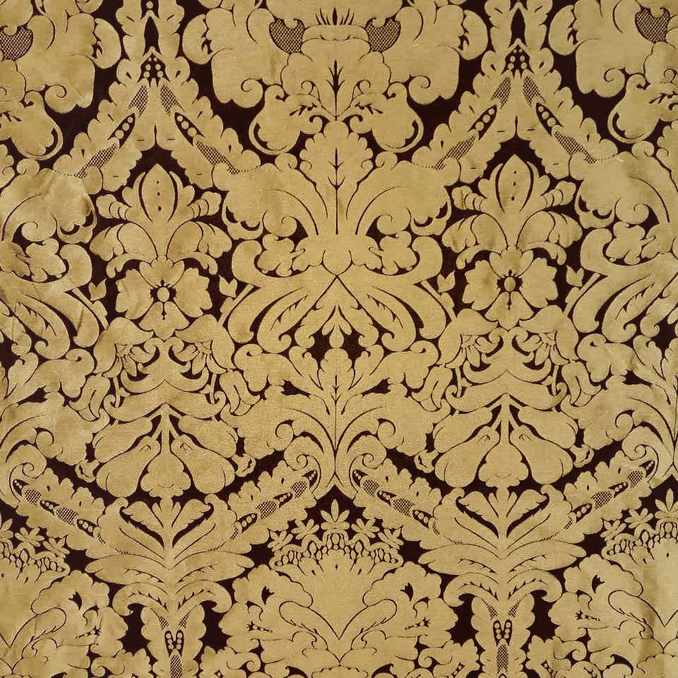 Faux Silk Damask Black Gold Fabric