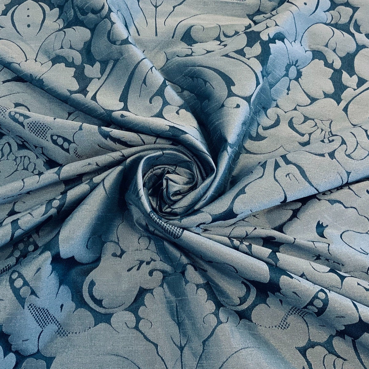 Faux Silk Damask Dark Blue