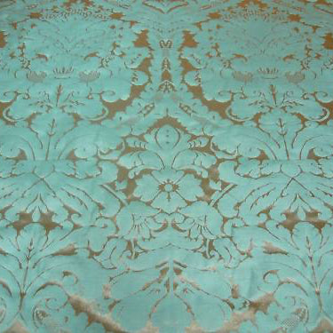 Faux Silk Damask Turquoise Silver