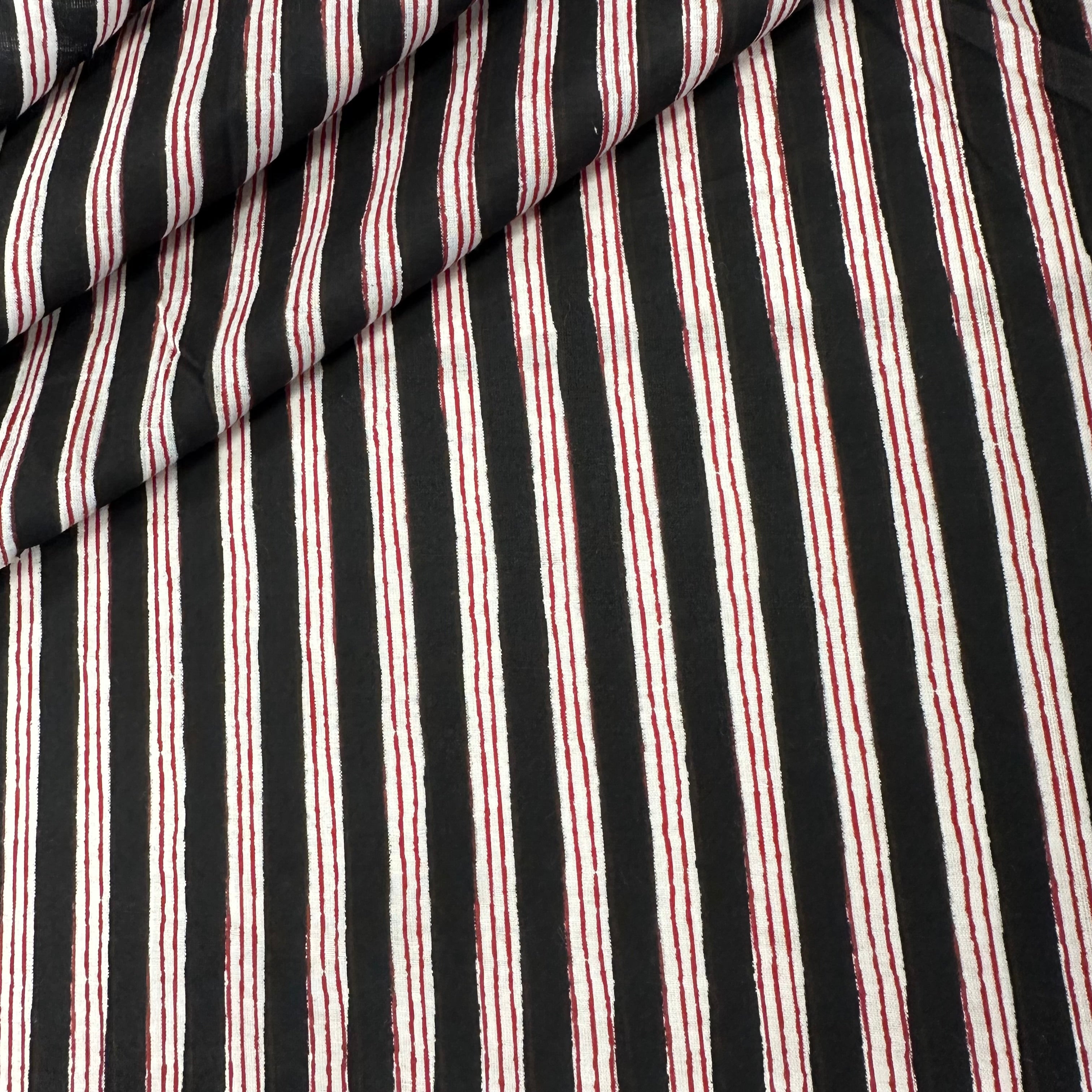 Hand Drawn Stripe Indian Print Black Tex Ex 2956