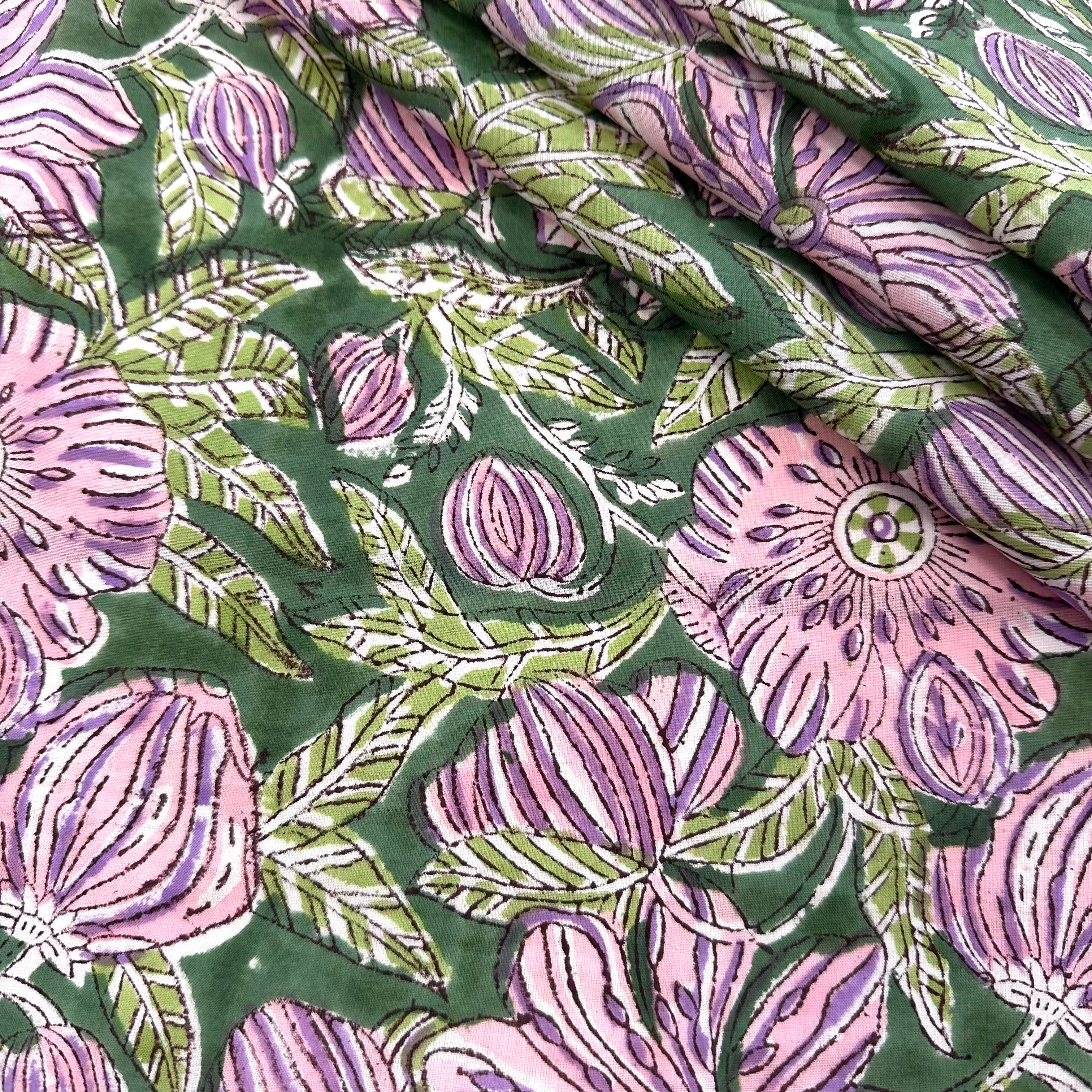 Trailing Lotus Block Print Green Tex Ex 2967