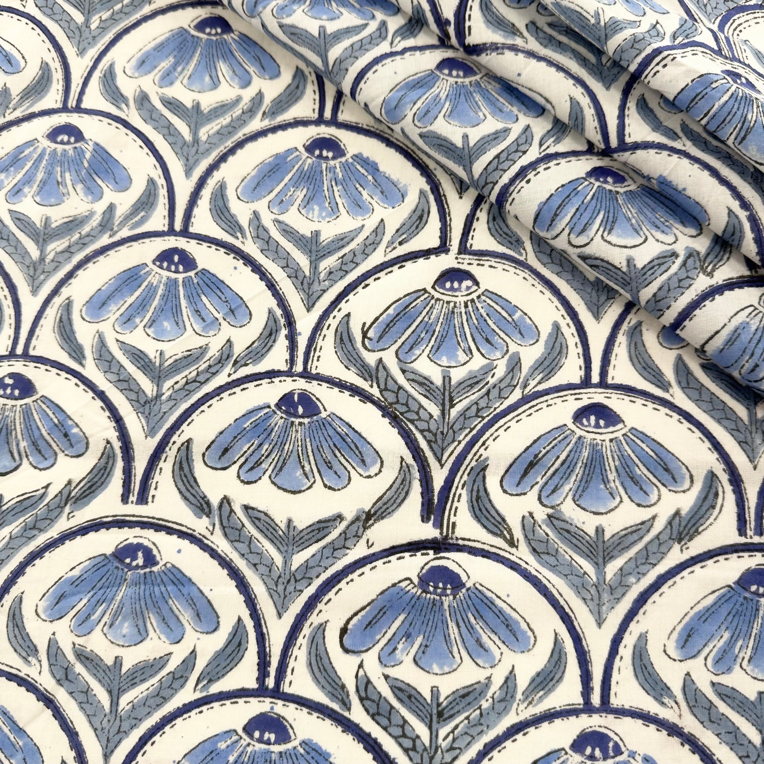 Scallop Daisy Block Print Blue Tex Ex 2970