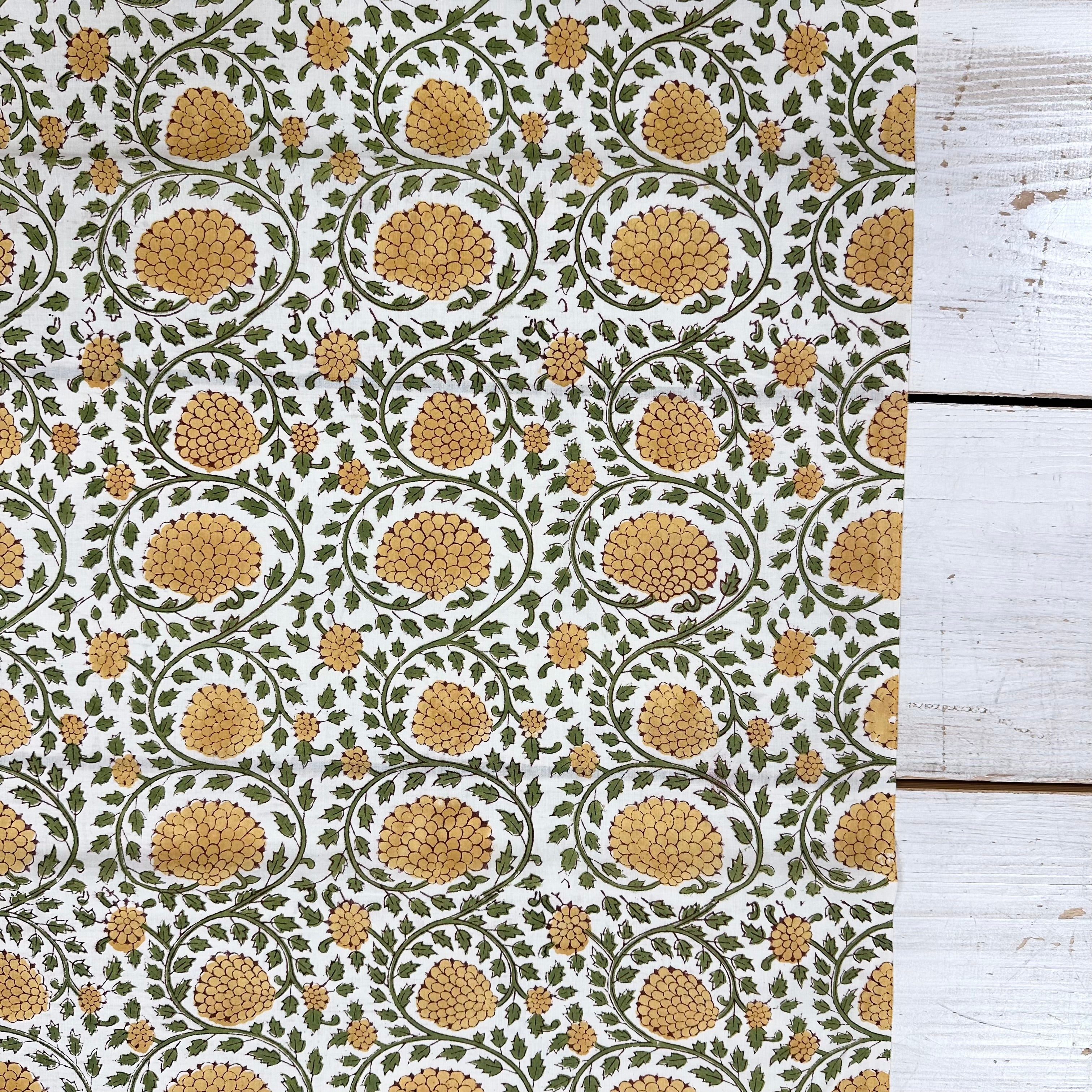 Ivy Flower Block Print Mustard Tex Ex 2969