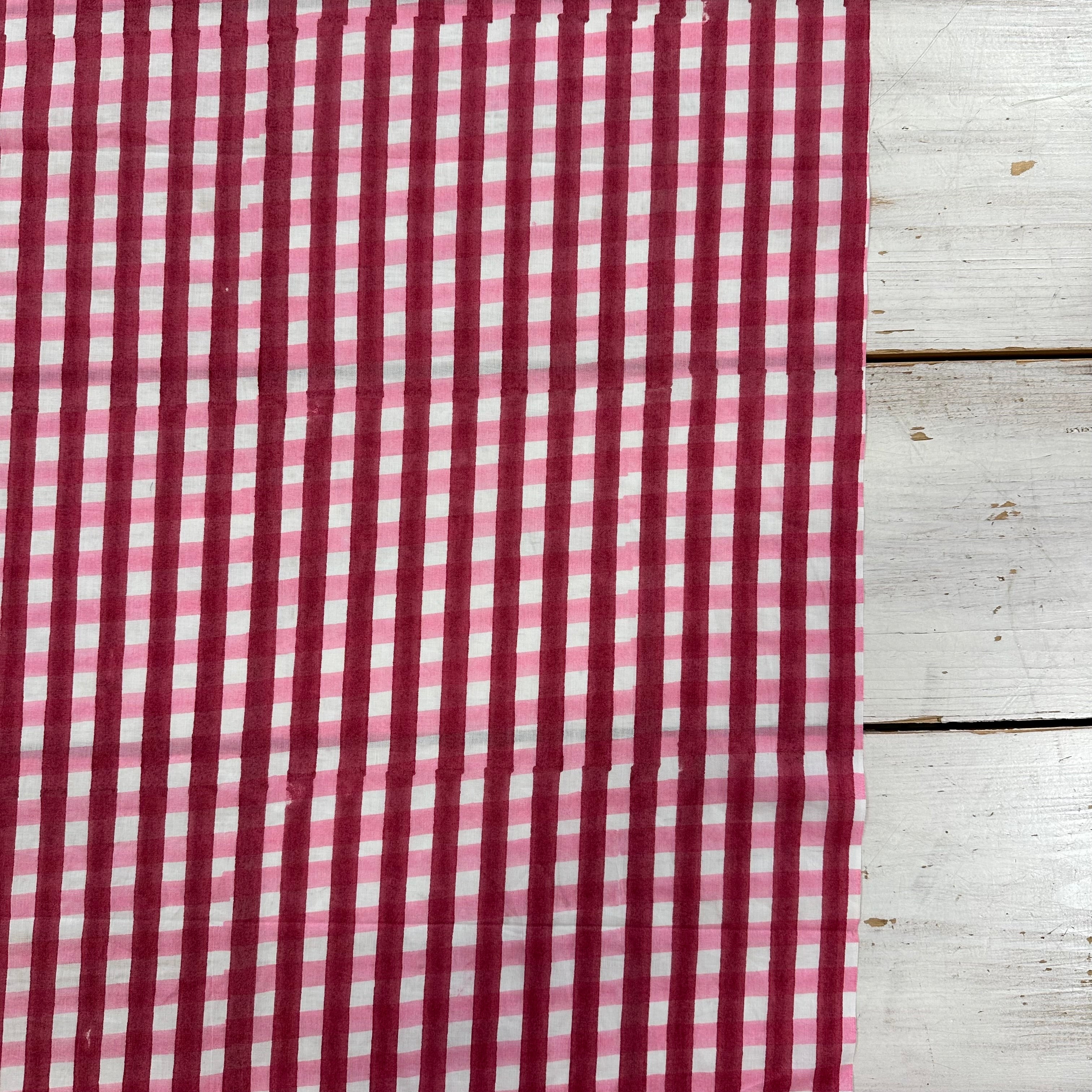 Block Print Gingham Pink Tex Ex 2965