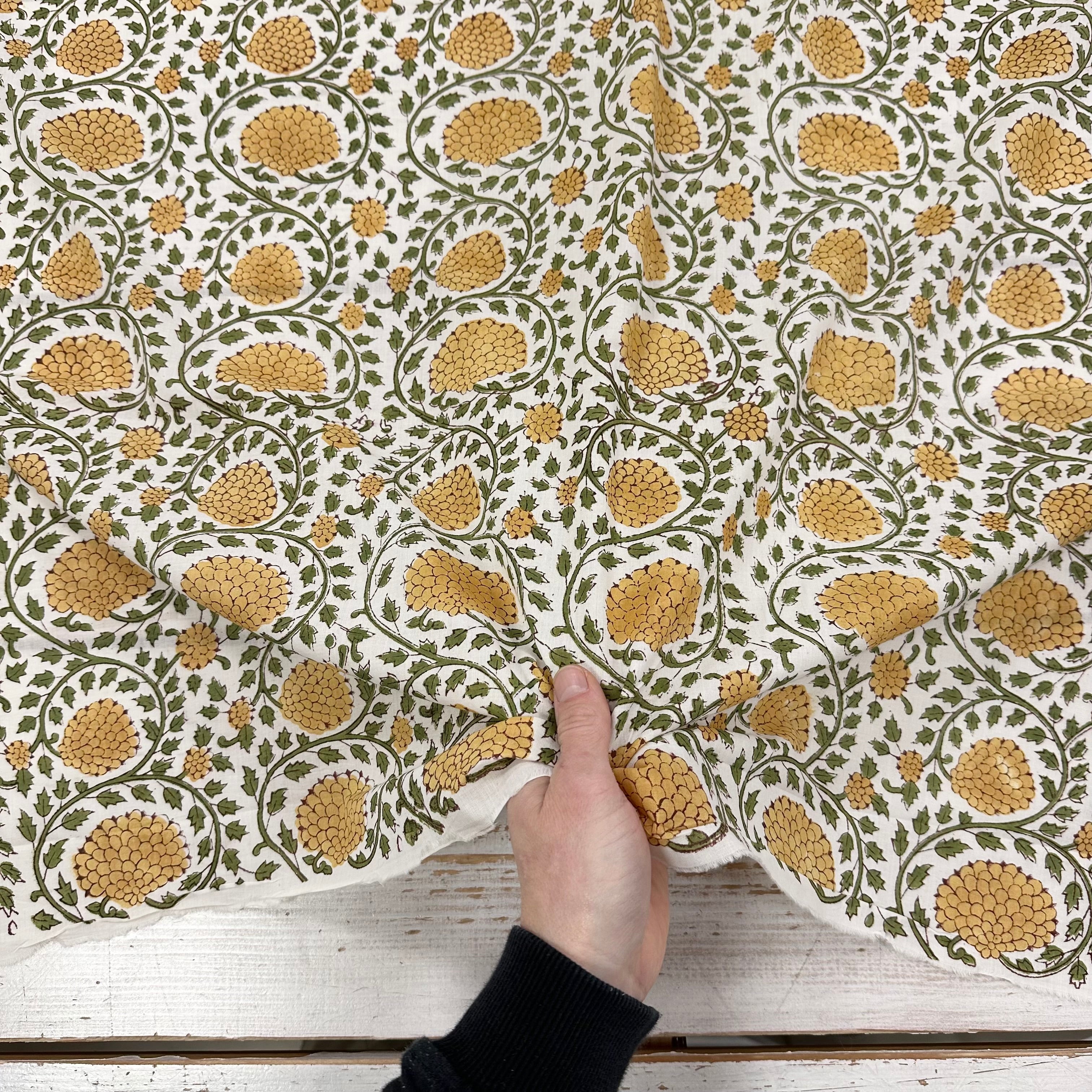 Ivy Flower Block Print Mustard Tex Ex 2969