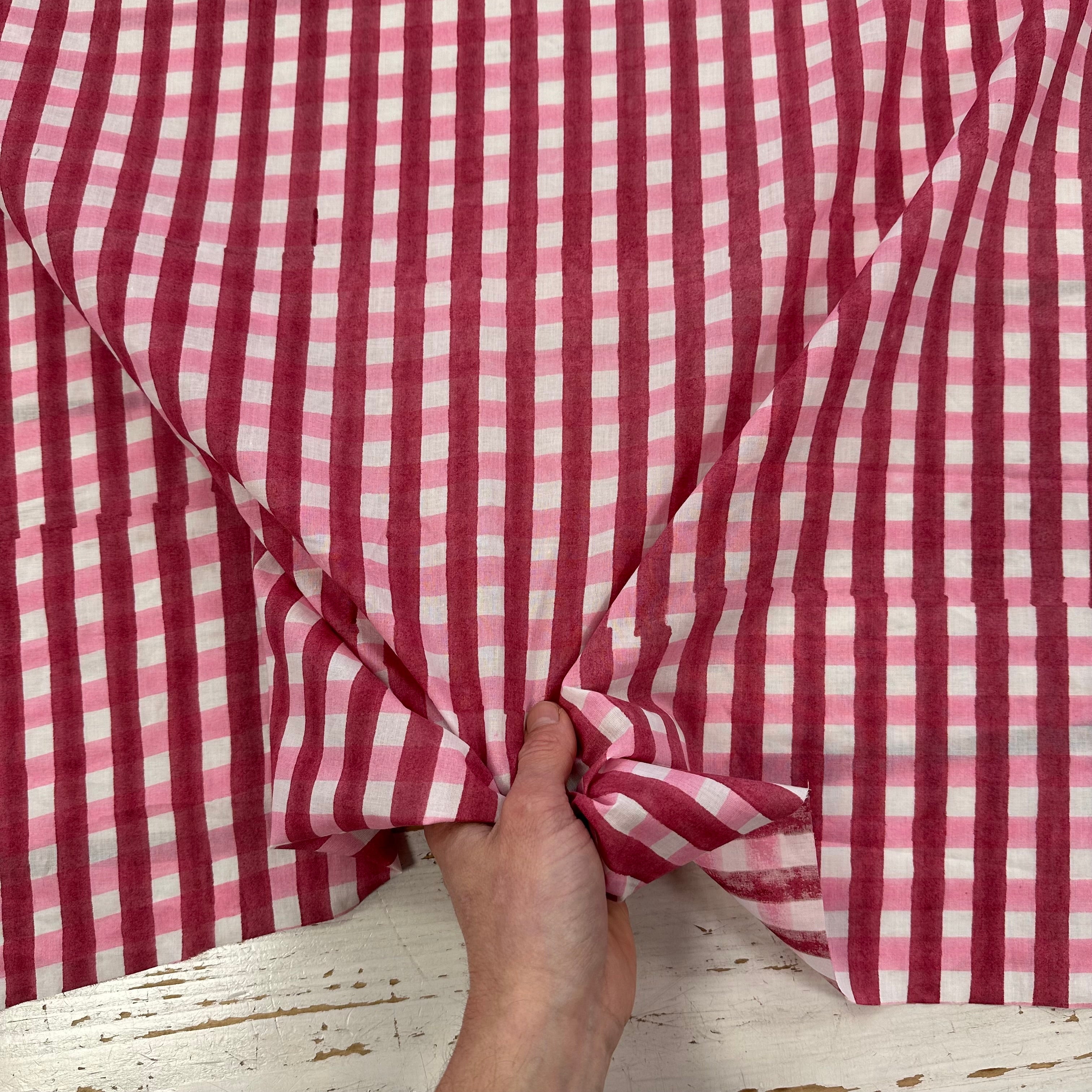 Block Print Gingham Pink Tex Ex 2965