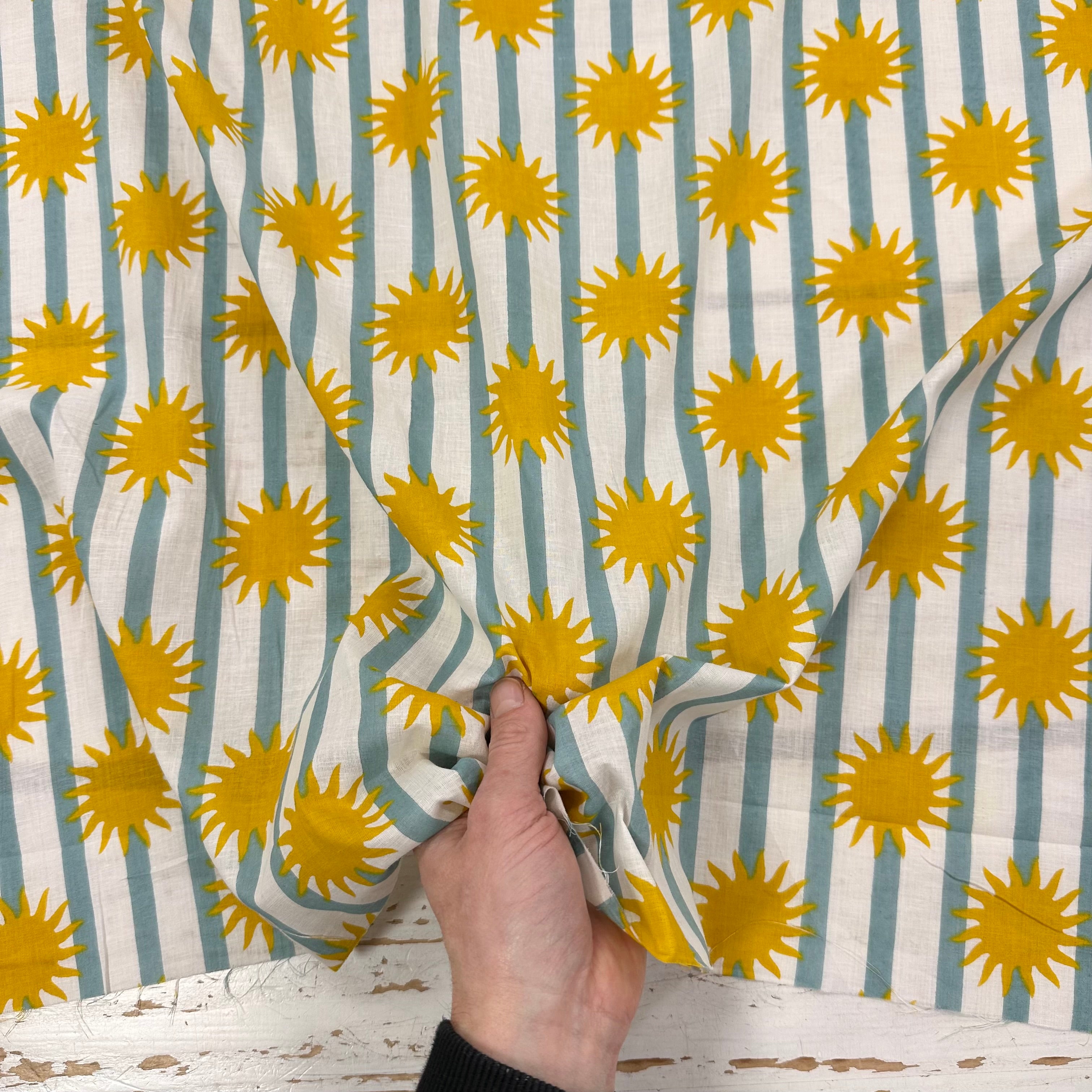 Sunshine Stripe Indian Print Yellow Blue Tex Ex 2958 |Textile Express