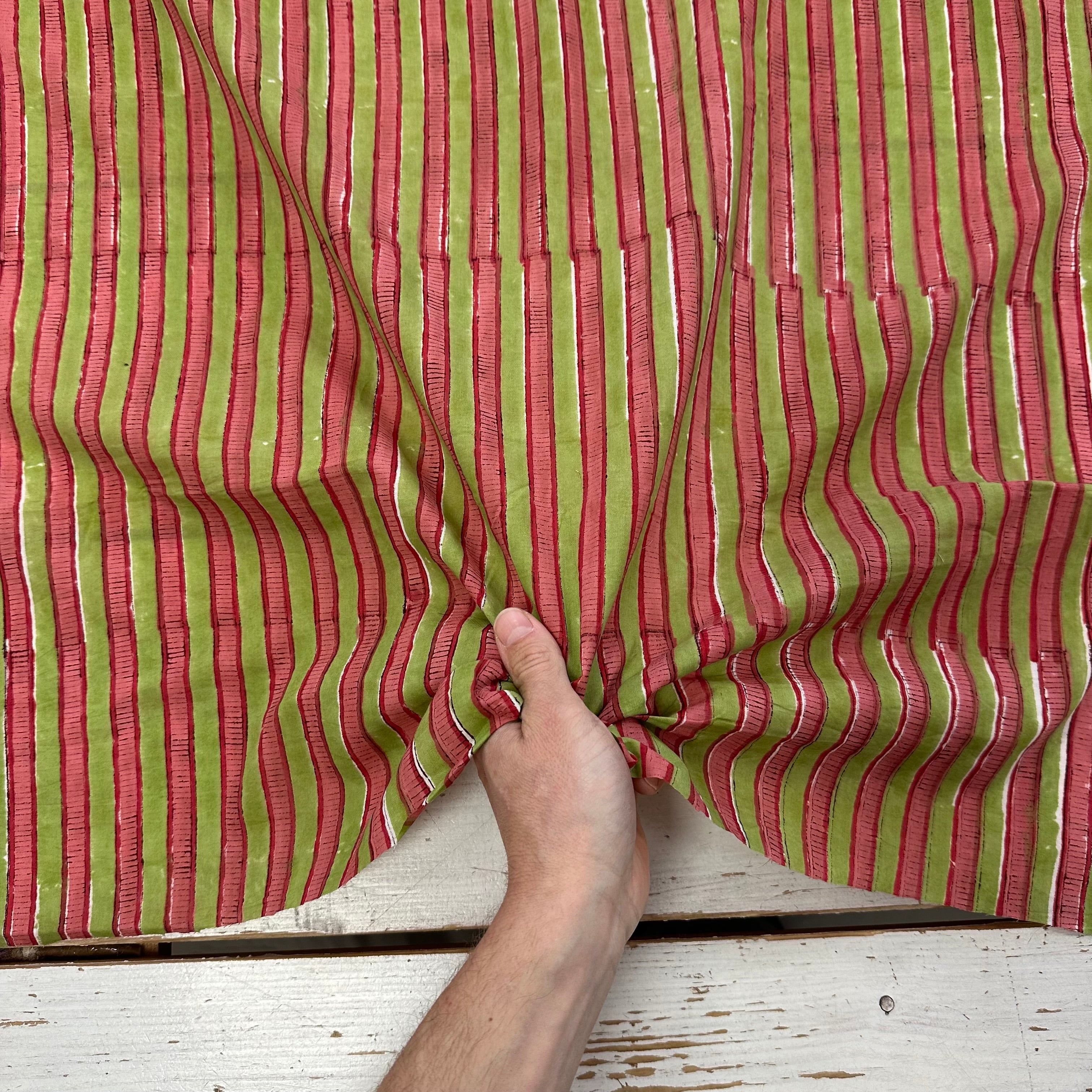 Ladder Stripe Block Print Coral/Green Tex Ex 2989
