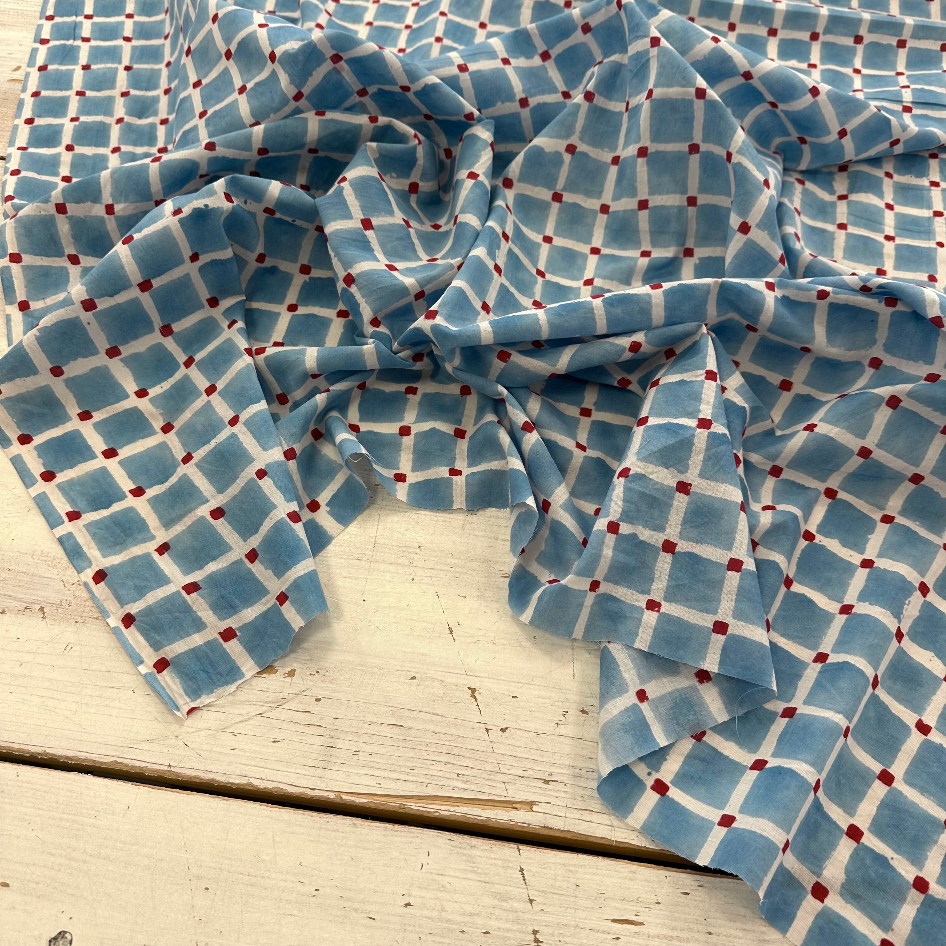 Squares Check Block Print Blue Tex Ex 2990