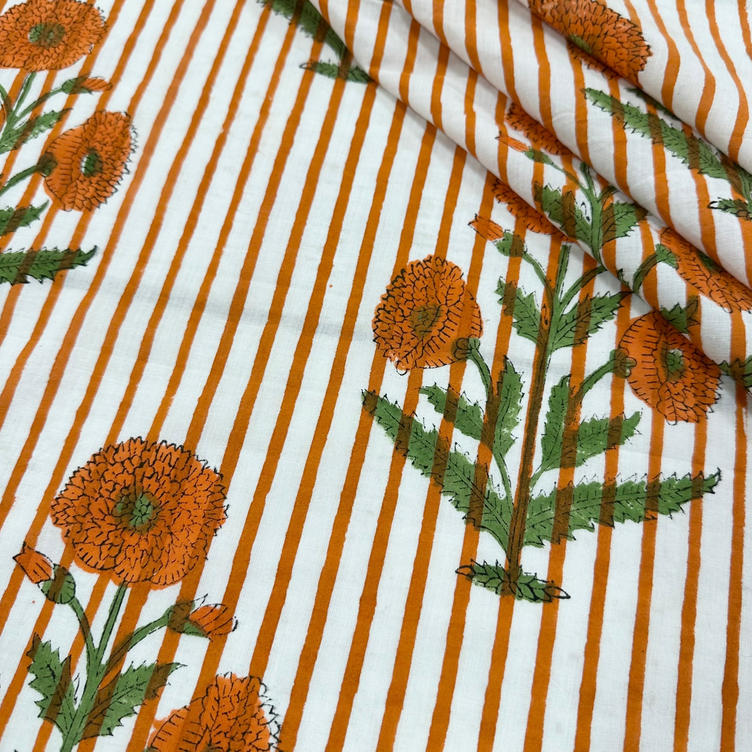Marigold Stripe Floral Block Print Orange Tex Ex 2961