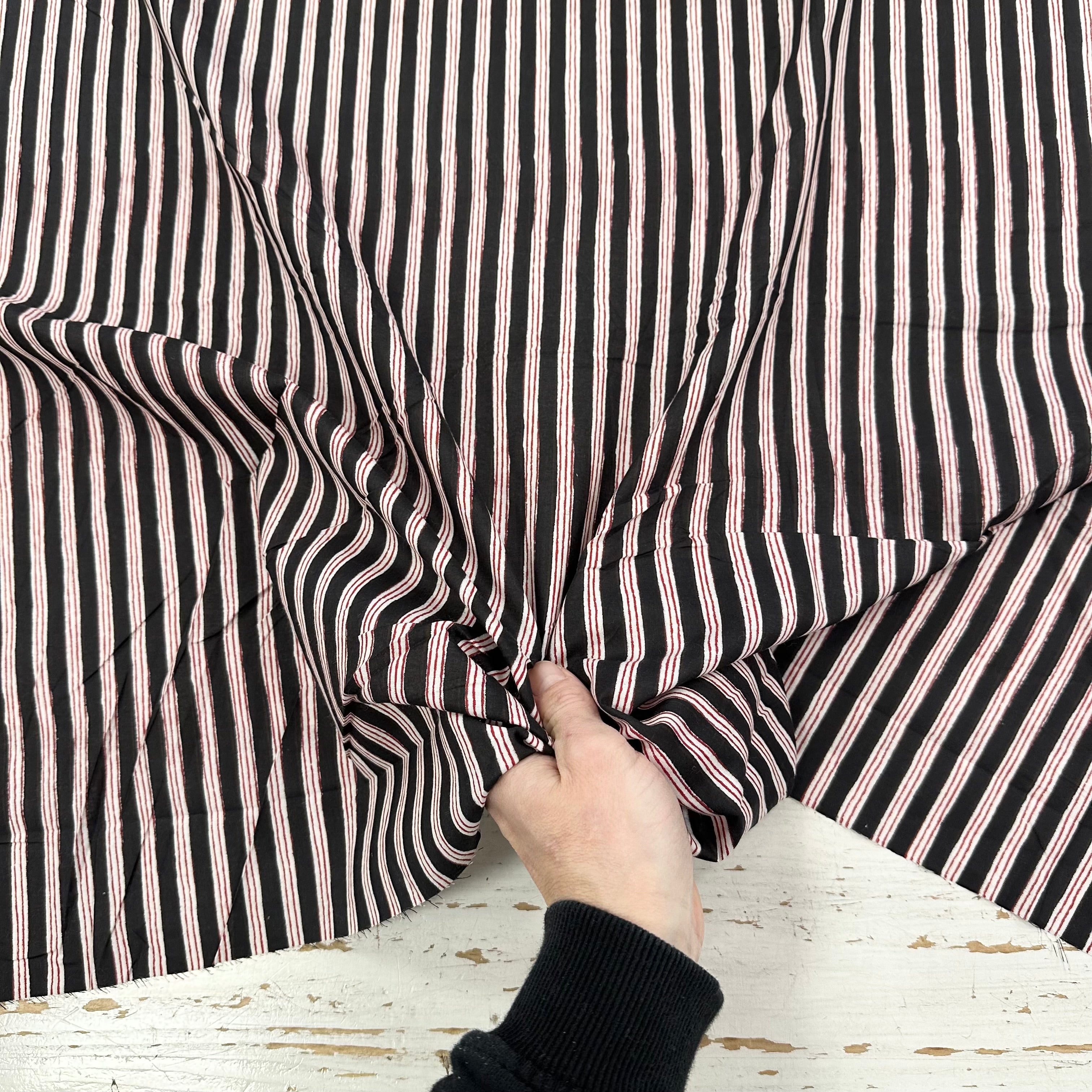 Hand Drawn Stripe Indian Print Black Tex Ex 2956