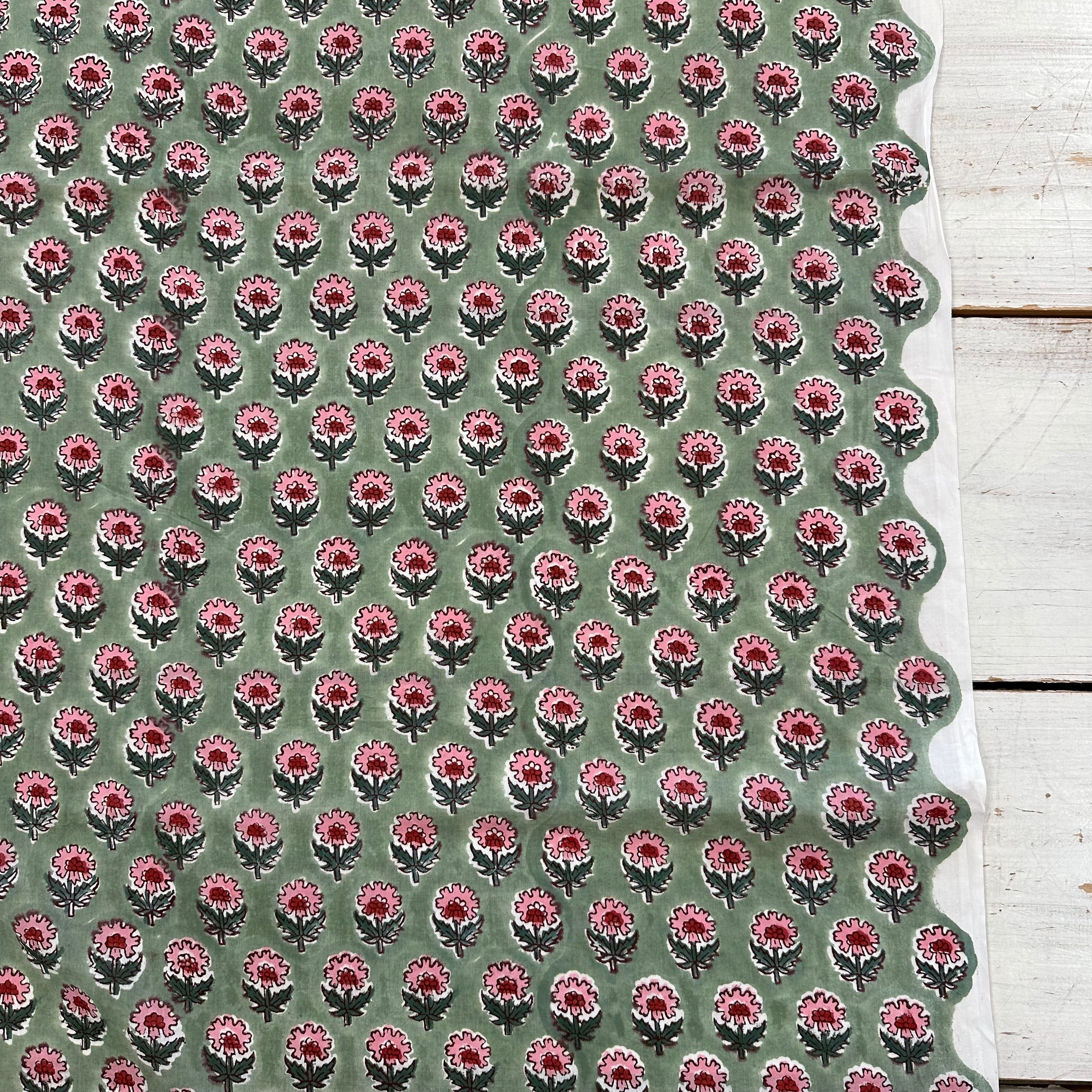 Indian Daisy Motif Block Print Green Tex Ex 2968