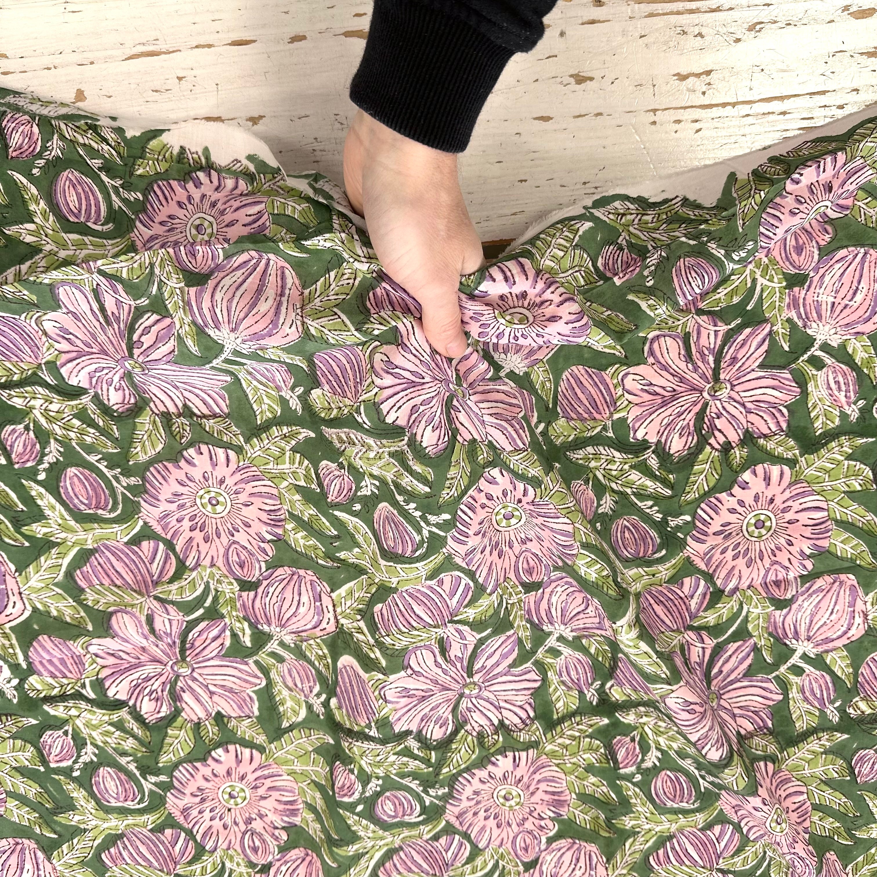 Trailing Lotus Block Print Green Tex Ex 2967