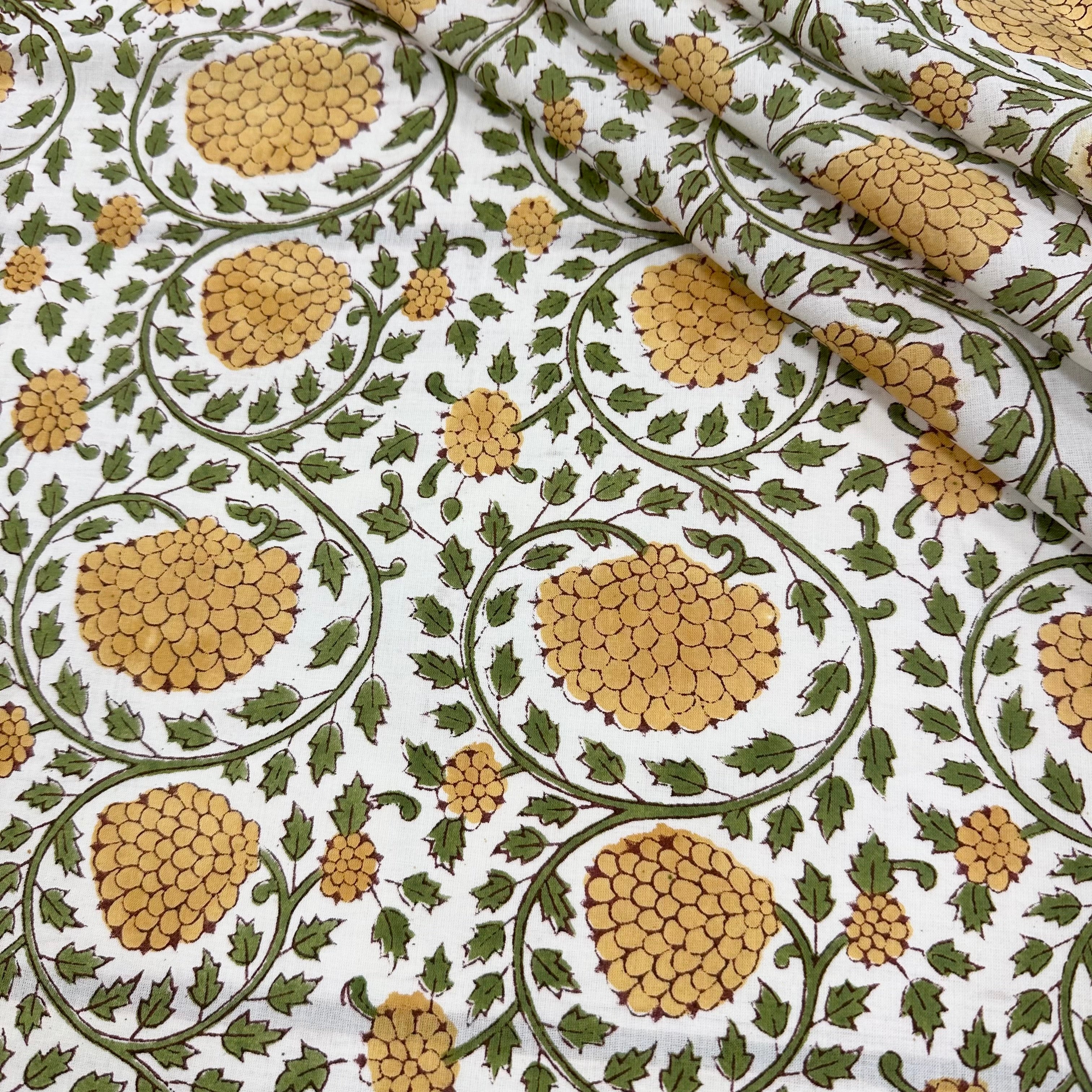 Ivy Flower Block Print Mustard Tex Ex 2969